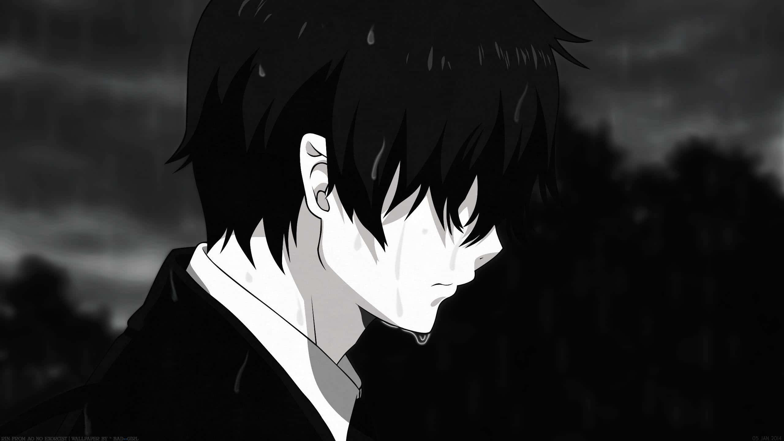 Mtu wa Anime Mysterios katika Rangi za Sauti na Weusi Picha ya Ukuta