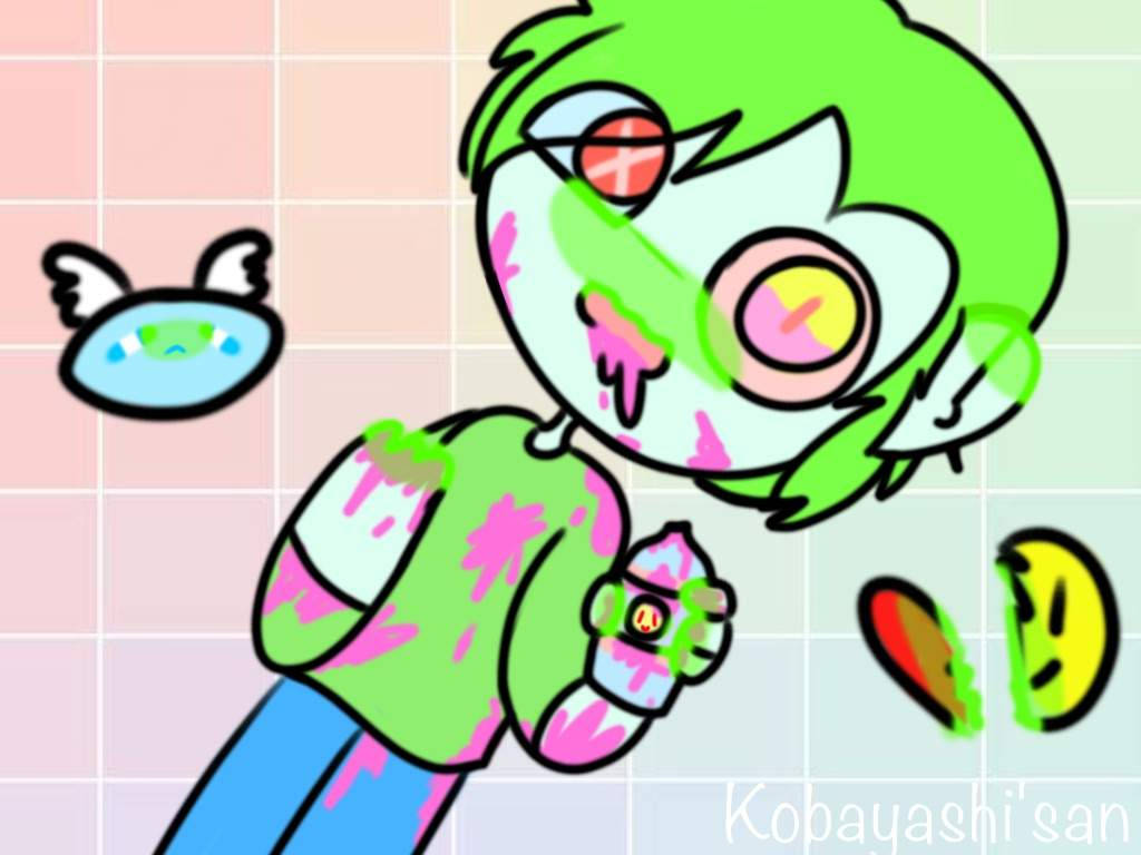 Mtu wa Katuni wa Pastel Gore Mwenye Mwisho wa Kijani Picha ya Ukuta