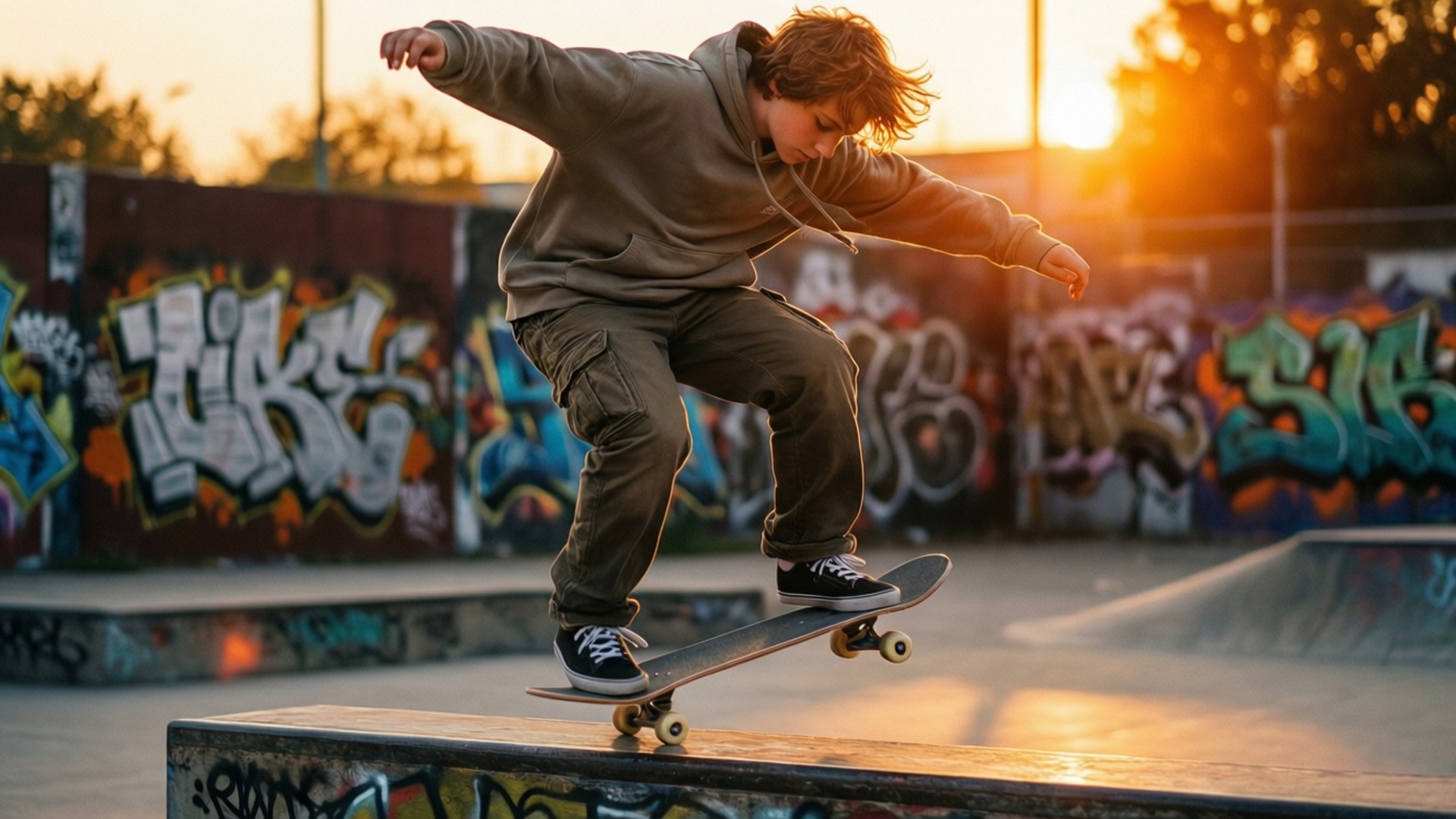 Muda wa Dhahabu Kickflip Picha ya Ukuta