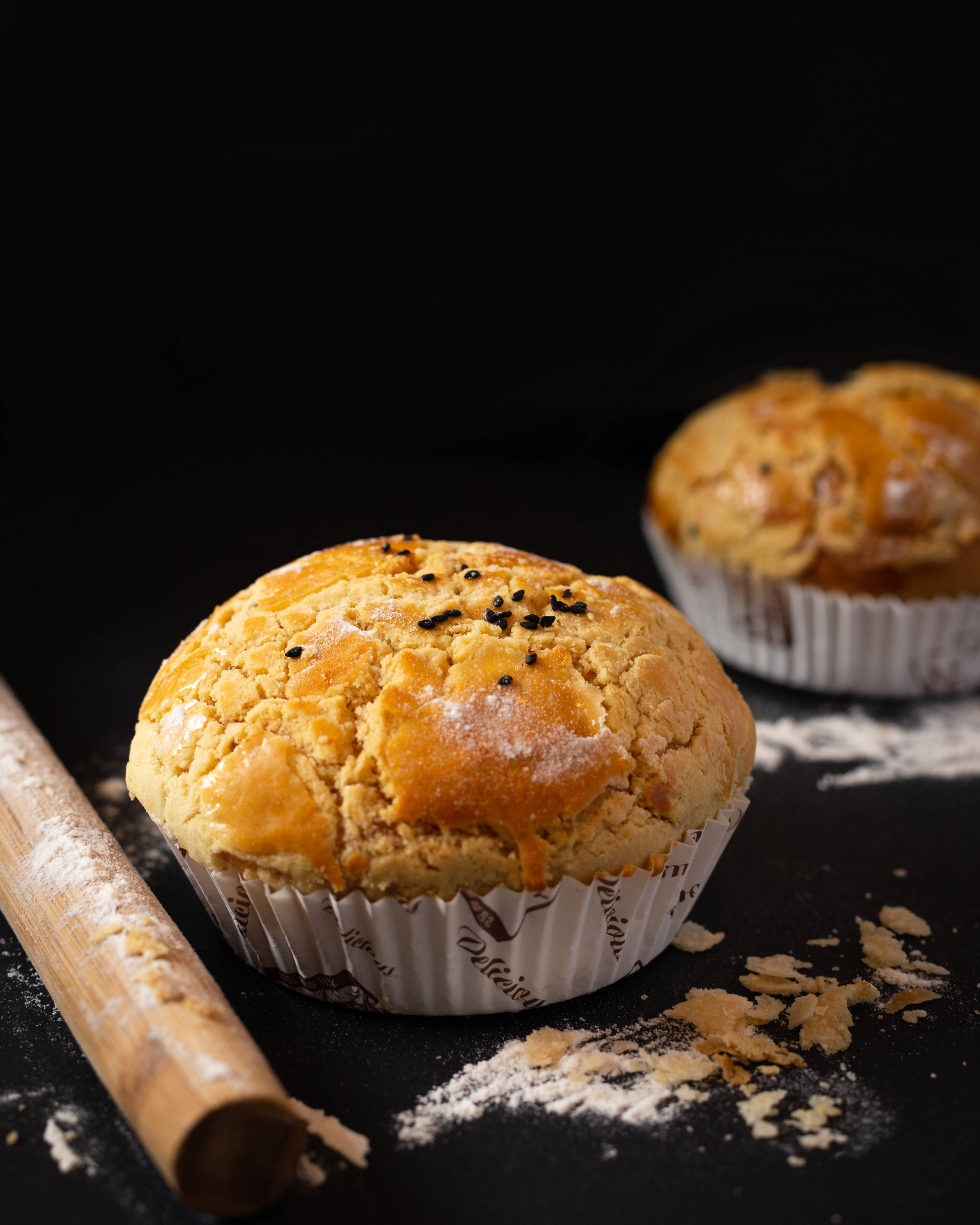 Muffins Kubwa na Mwiko wa Rolling Picha ya Ukuta