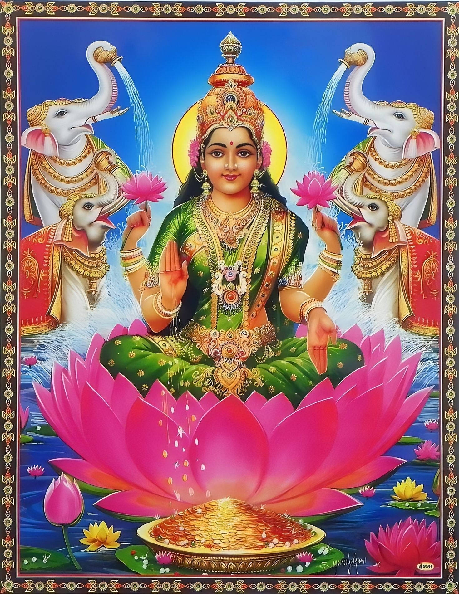 Mungu wa Kihindu Gaja Ashta Lakshmi Picha ya Ukuta