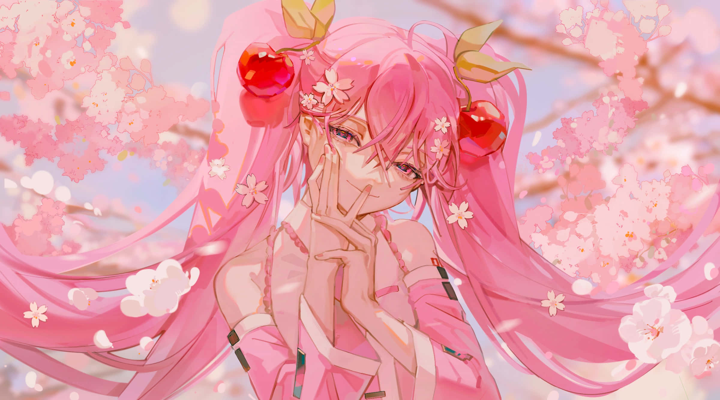 Mungu wa kike wa ajabu wa maua ya cherry, Sakura Miku Picha ya Ukuta