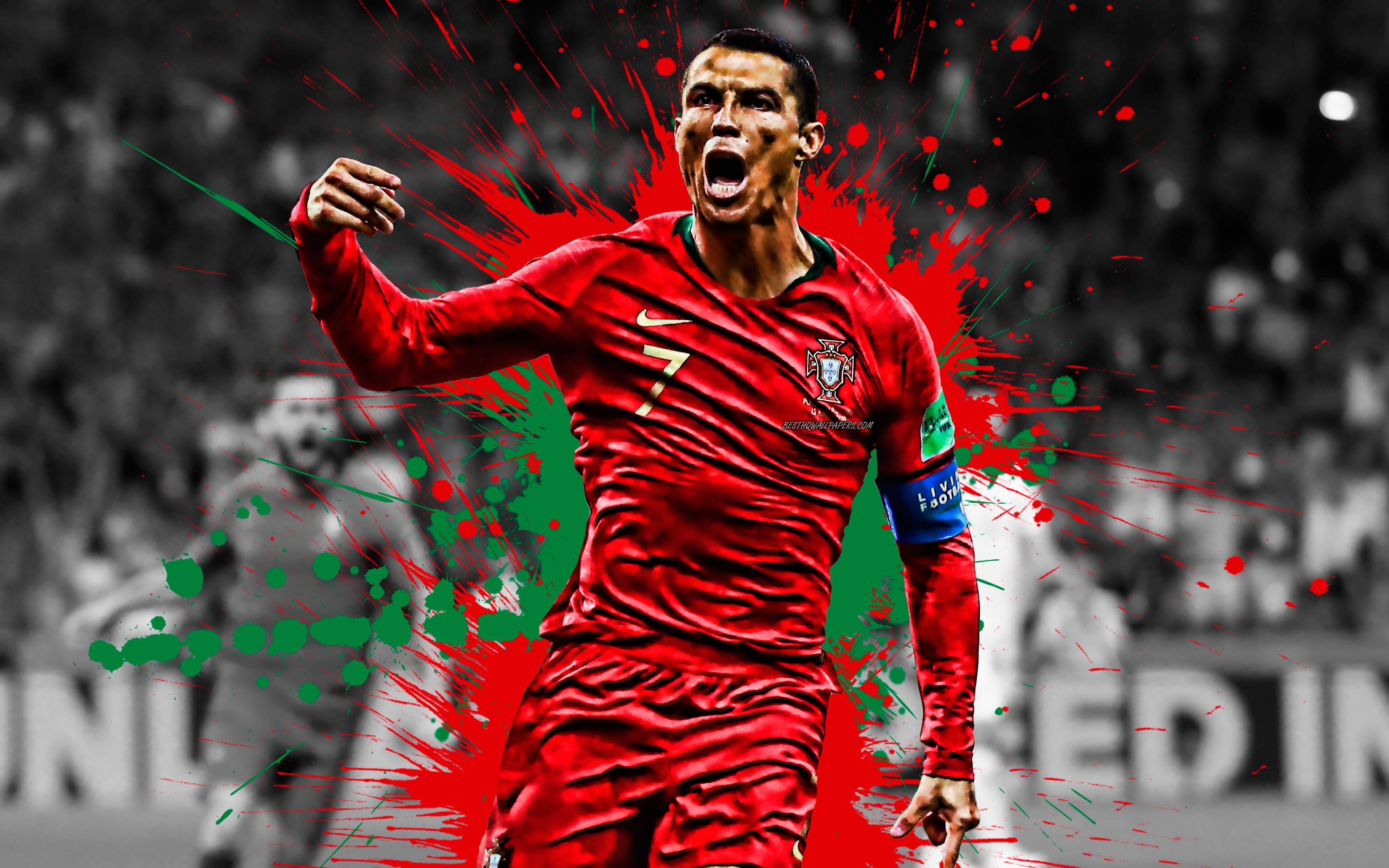 Muundo Mwekundu na Kijani wa Cristiano Ronaldo Picha ya Ukuta