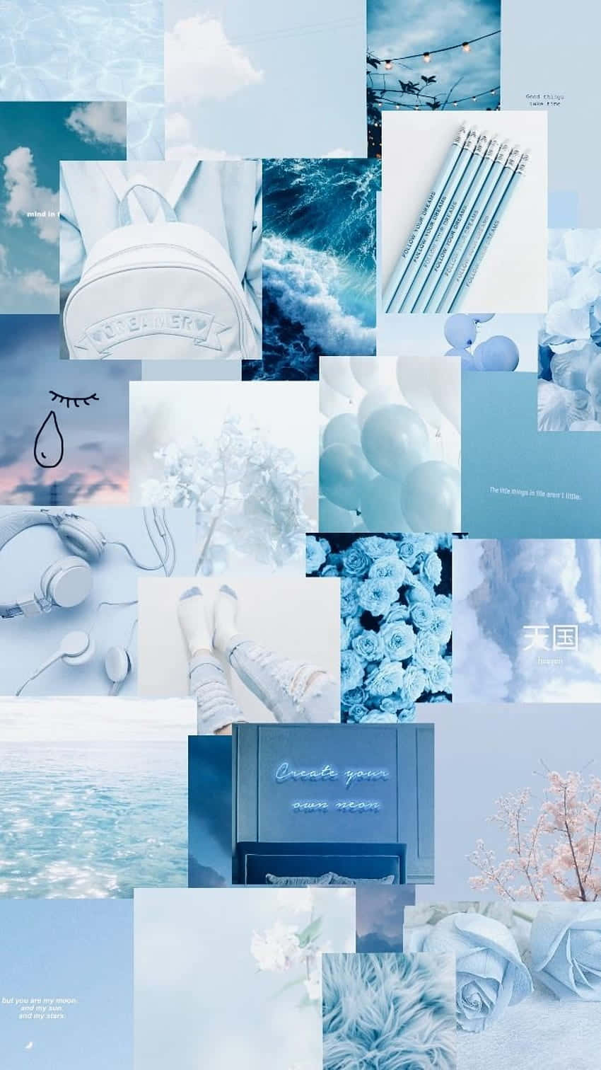 Muundo wa Blu wa Aesthetic wa Kolaji ya Mada ya Pastel Picha ya Ukuta