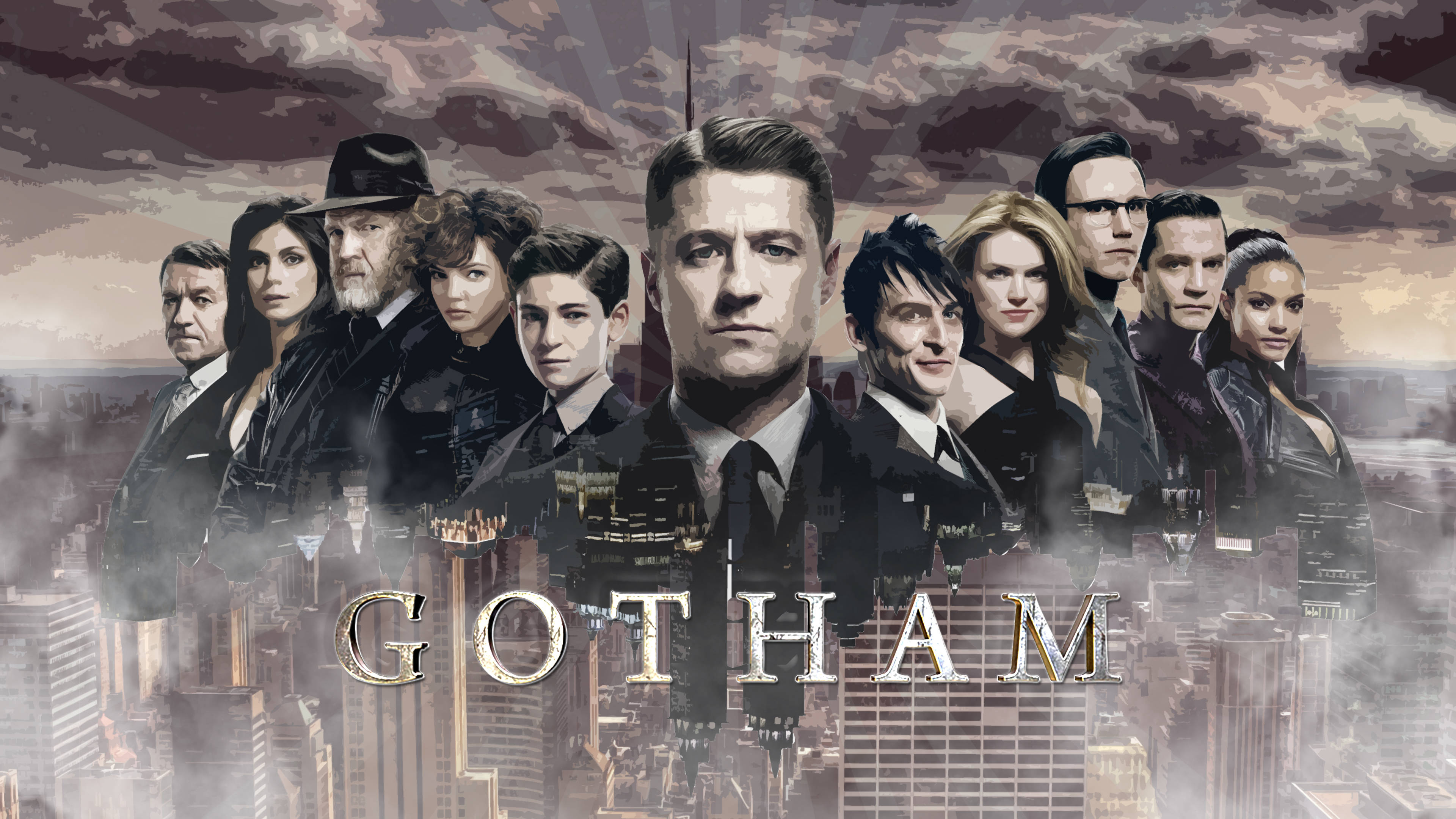 Muundo wa Brown Aesthetic 4K wa Gotham Ensemble Picha ya Ukuta