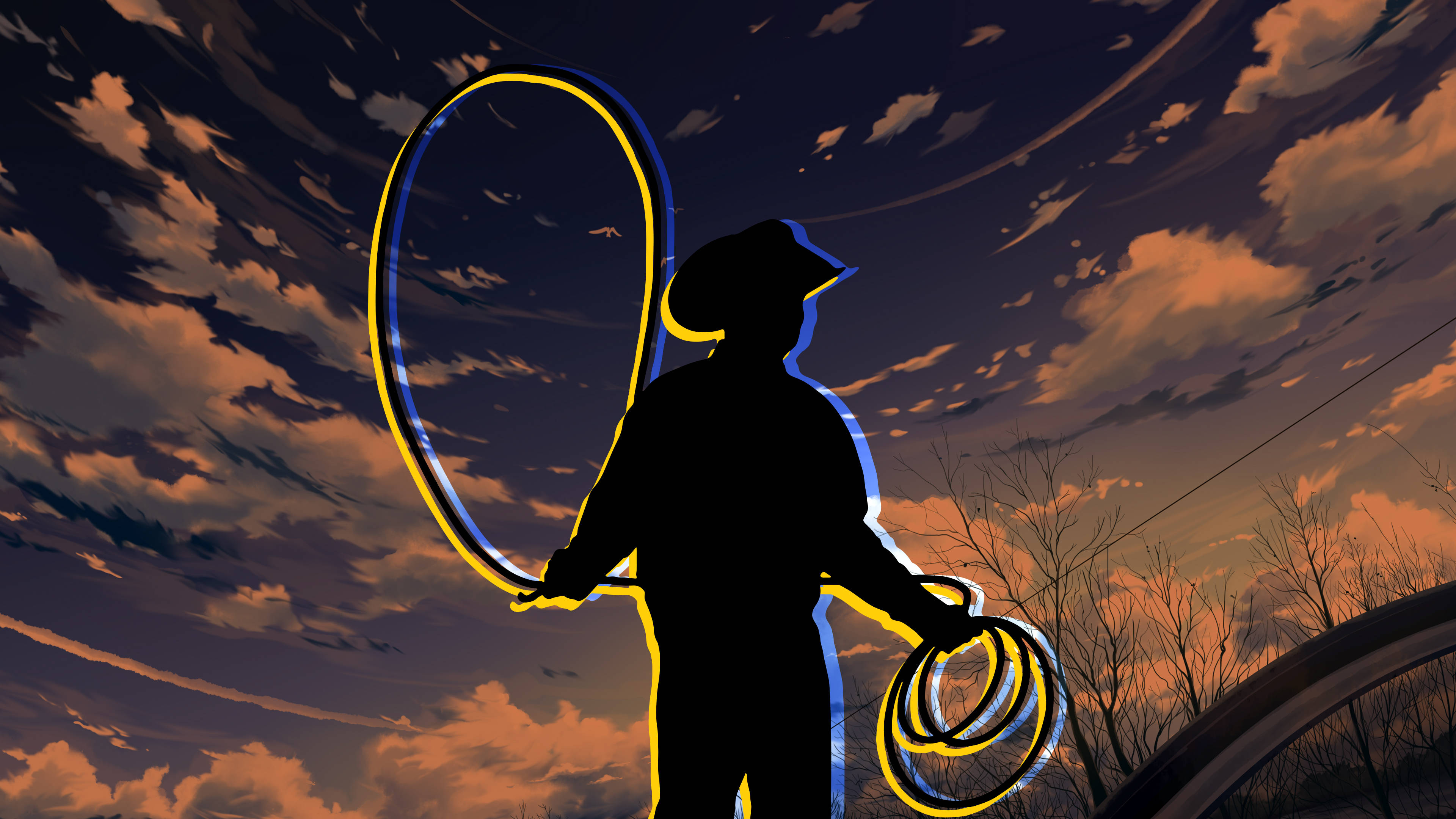 Muundo wa Kimagharibi wa Silhouette ya Cowboy Picha ya Ukuta