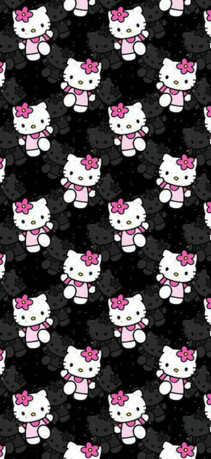 Muundo wa Kupendeza wa Hello Kitty Nyeusi Picha ya Ukuta