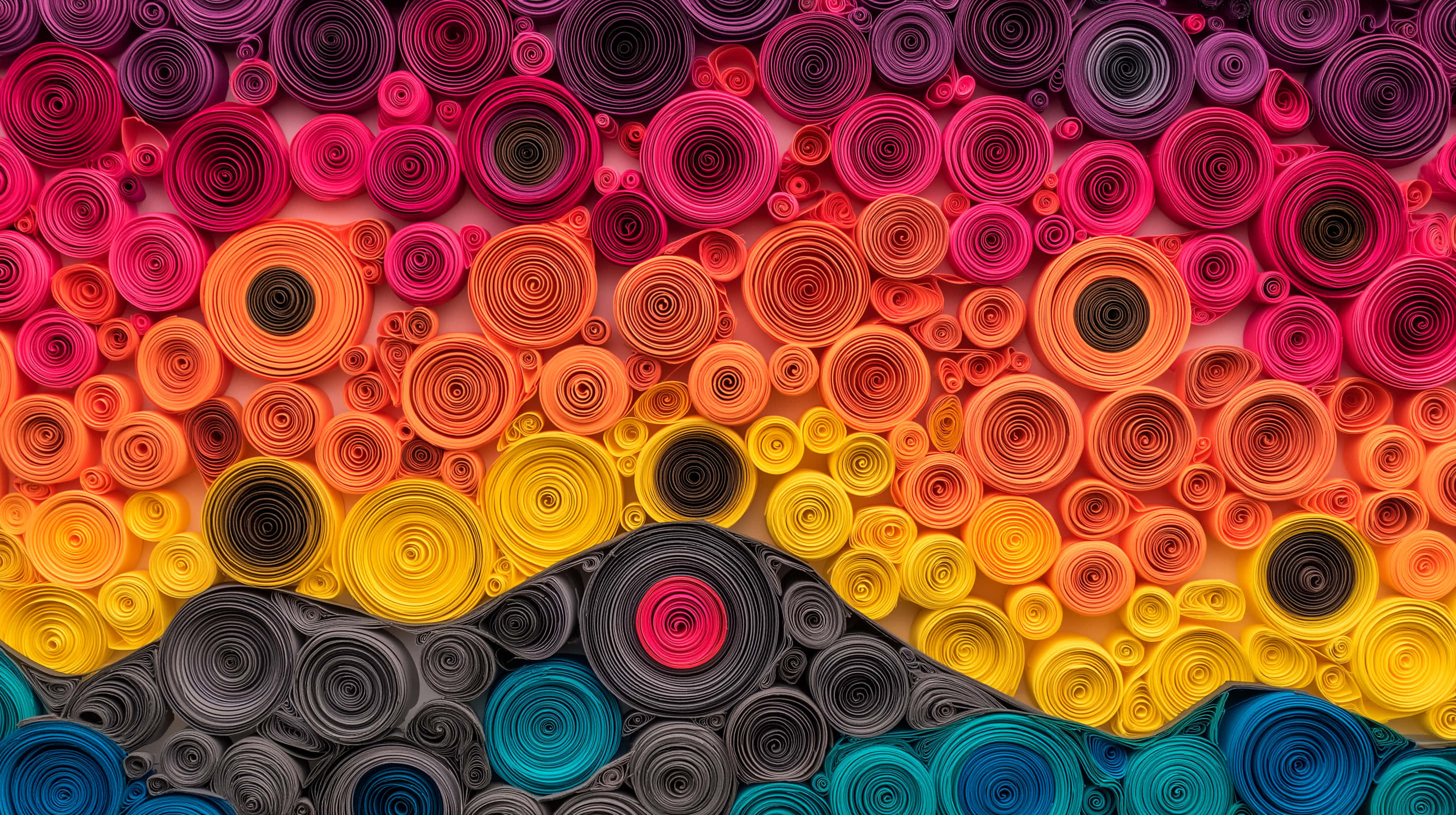 Muundo wa Mandhari ya Machweo wa Sanaa ya Karatasi ya Quilling Picha ya Ukuta
