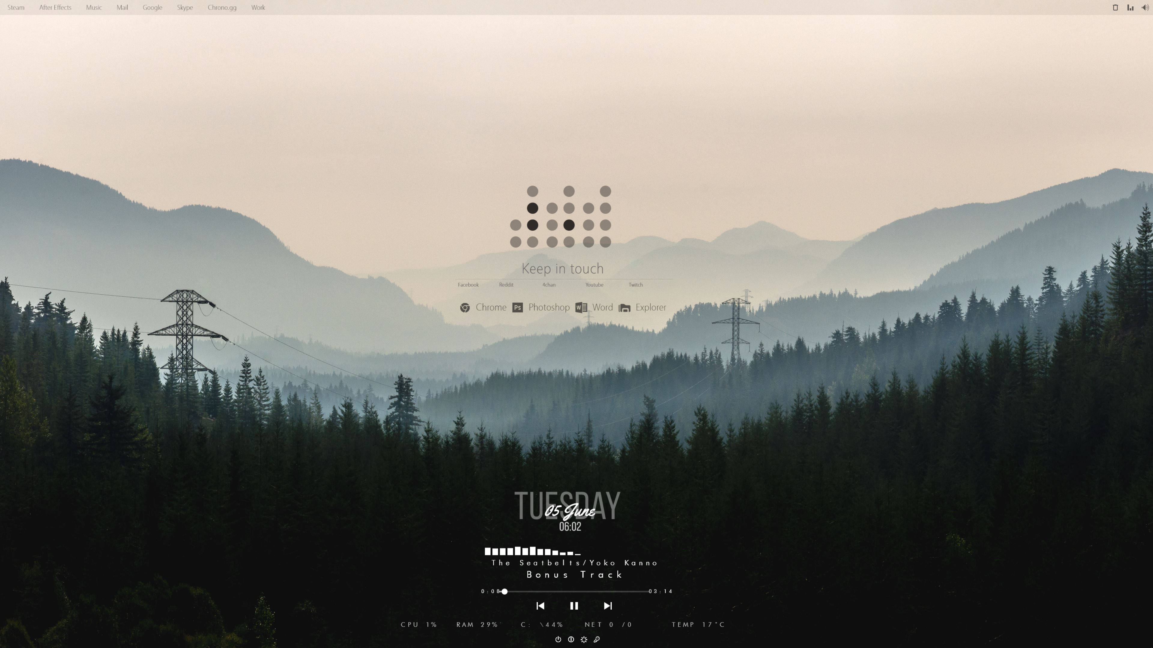 Muundo wa Msitu na Mlima wa Rainmeter Picha ya Ukuta
