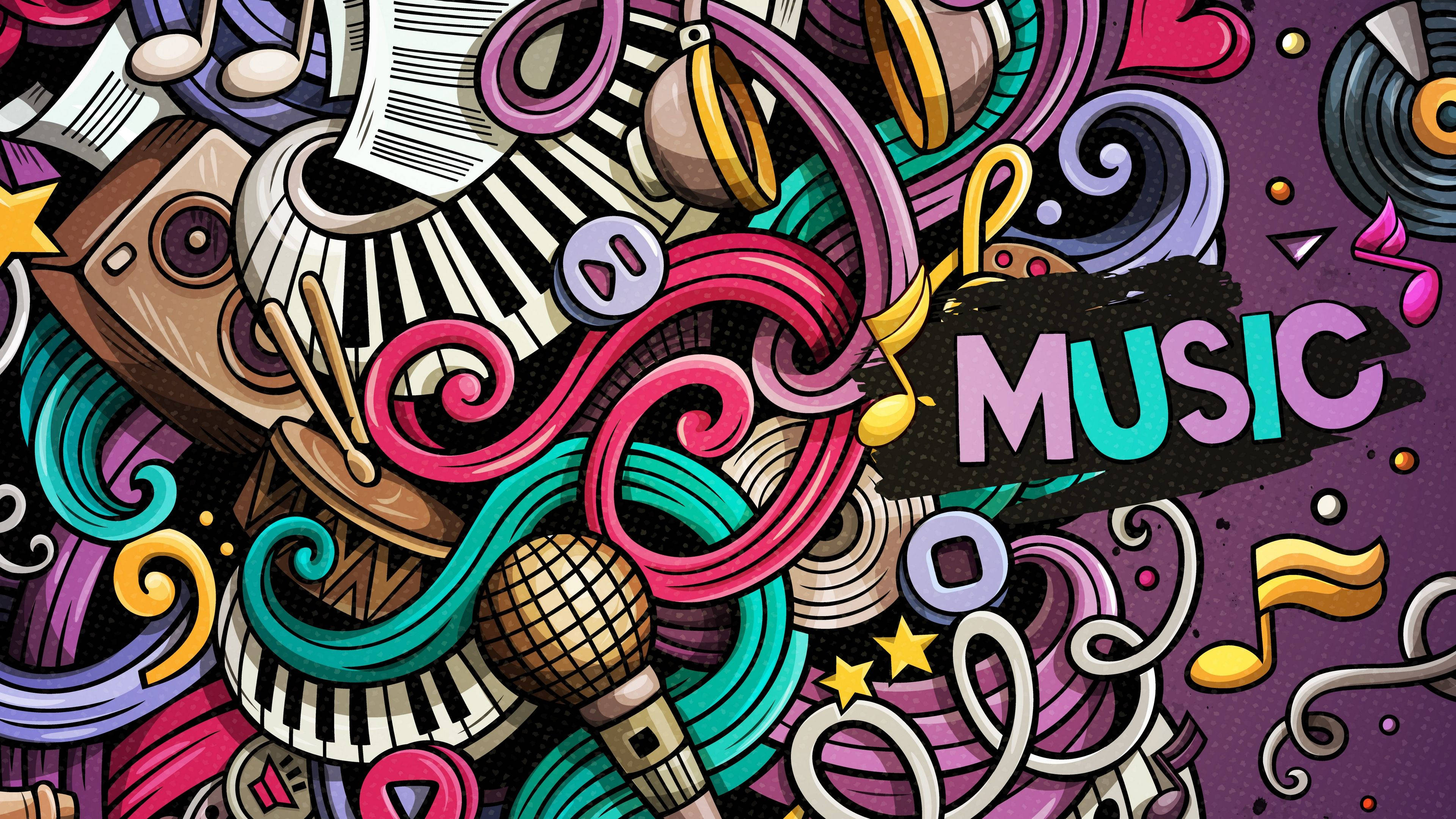 Muziki 4K Doodle Picha ya Ukuta