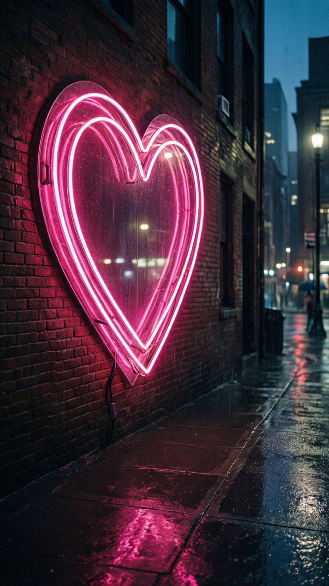 Mvua ya Moyo wa Neon Picha ya Ukuta