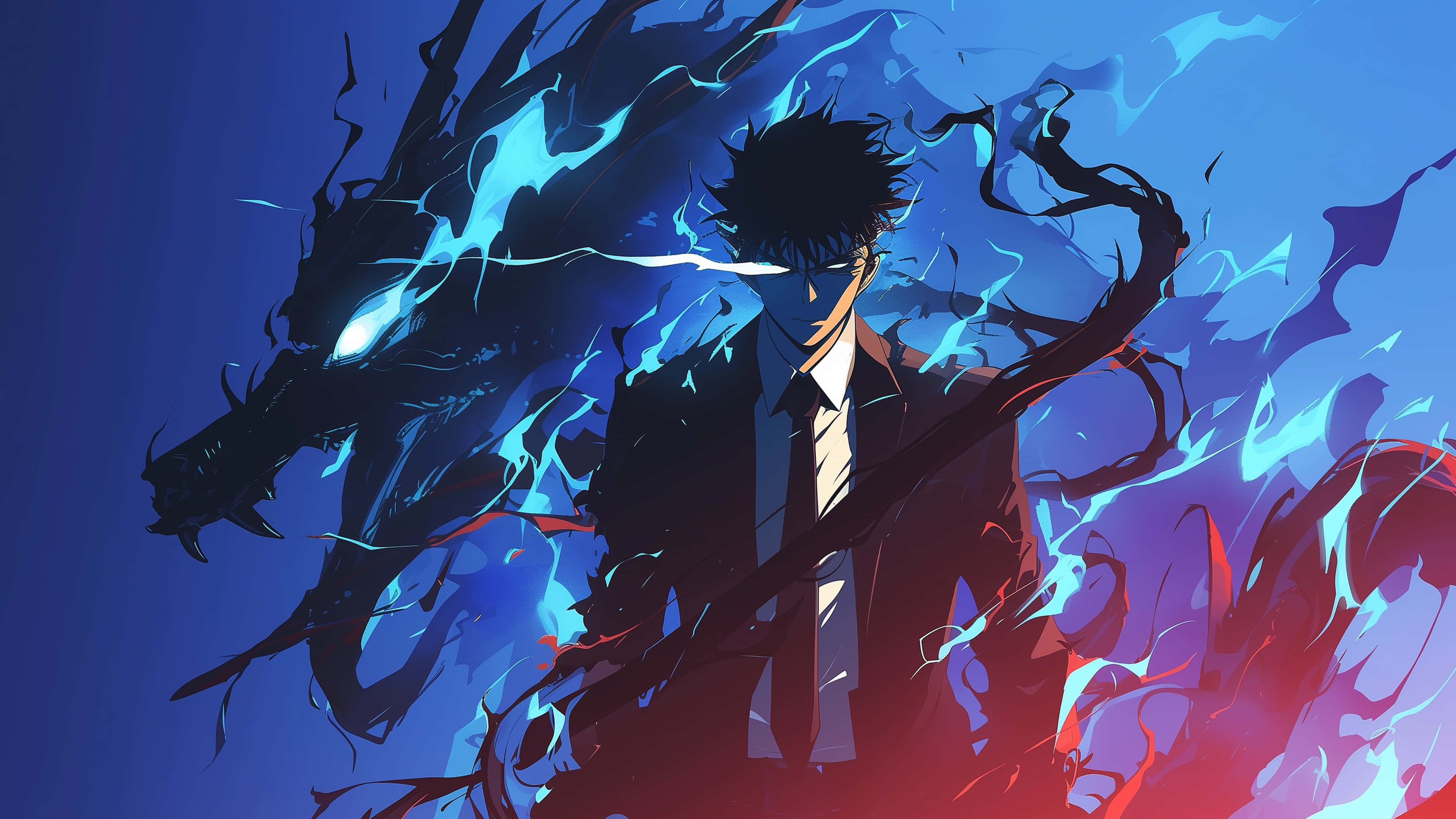Mvulana wa Anime Mwenye Nguvu za Umeme wa Bluu 4K Picha ya Ukuta