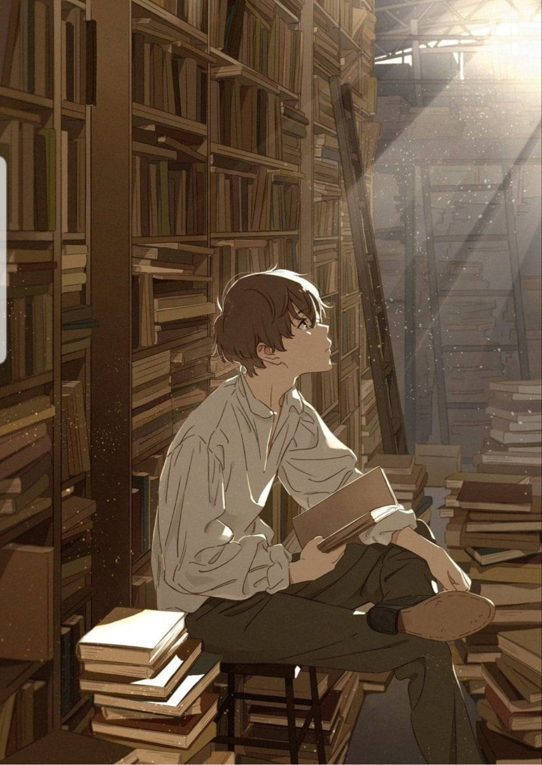 Mvulana wa Anime Akiwa Juu ya Rundo la Vitabu Picha ya Ukuta