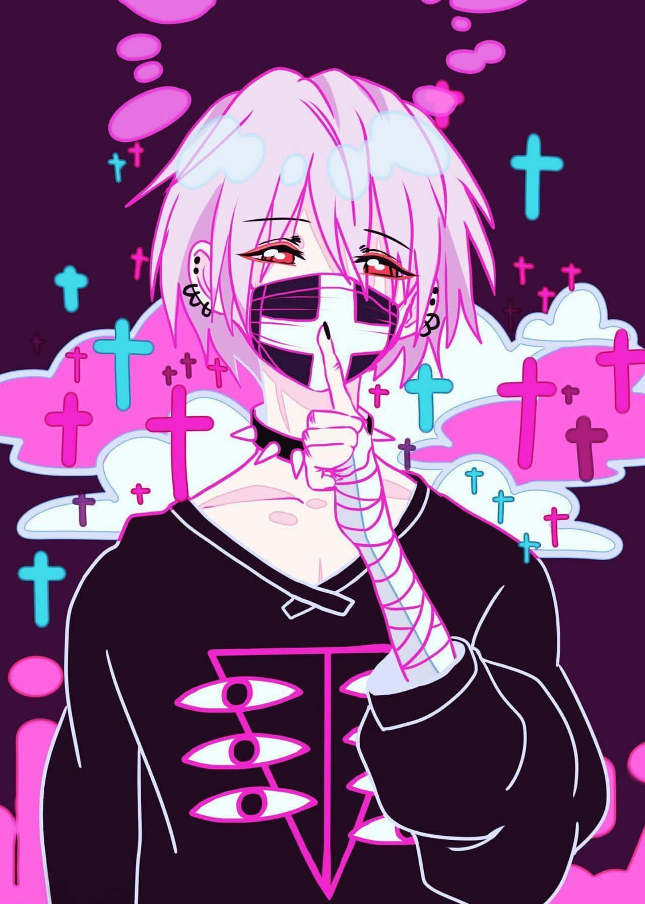 Mvulana wa Anime wa Gothic Pastel Picha ya Ukuta