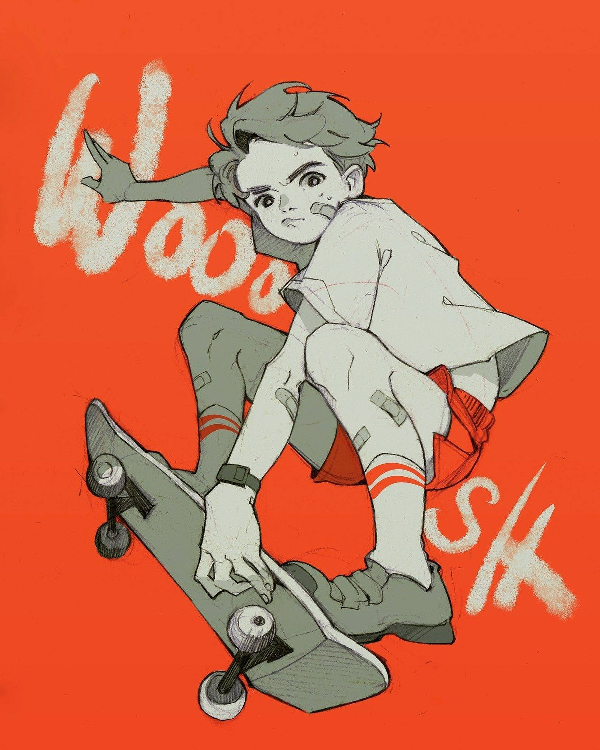 Mvulana wa Skate Aesthetic ya Rangi ya Chungwa Picha ya Ukuta