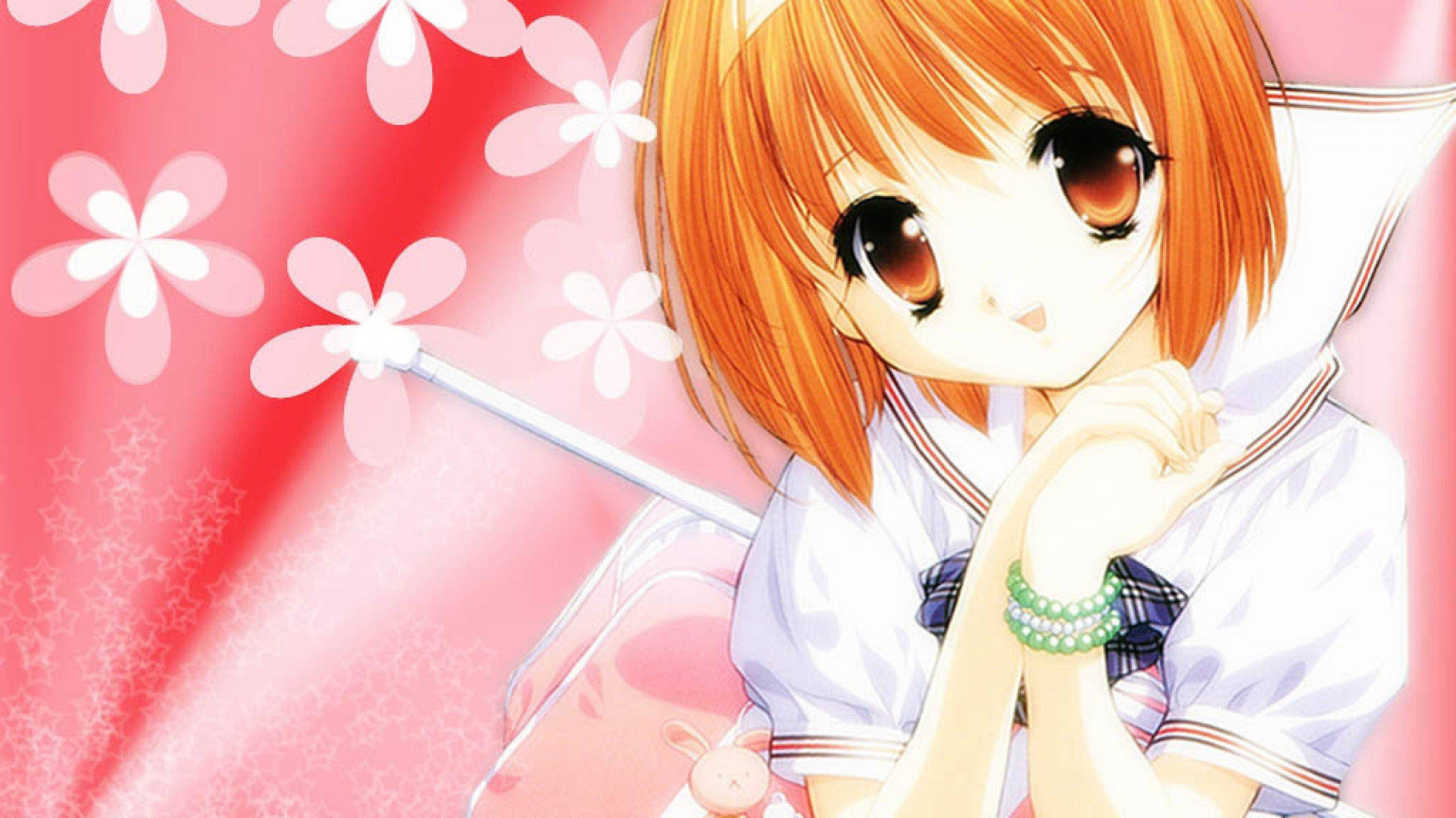 Mwanafunzi wa Anime Kawaii na Mawaridi Pink Picha ya Ukuta