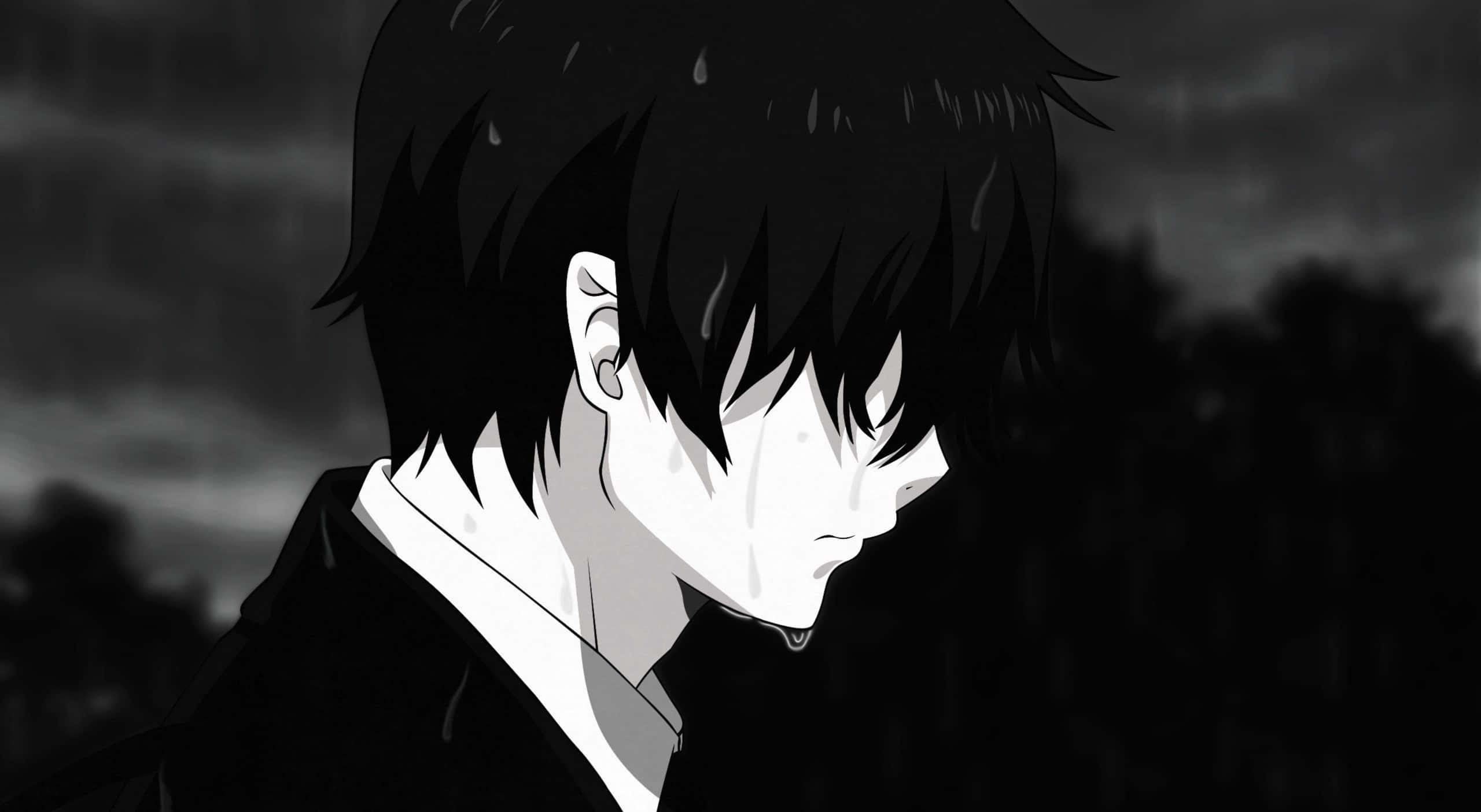 Mwanafunzi wa Anime Mwenye Huzuni na Mafuta Picha ya Ukuta