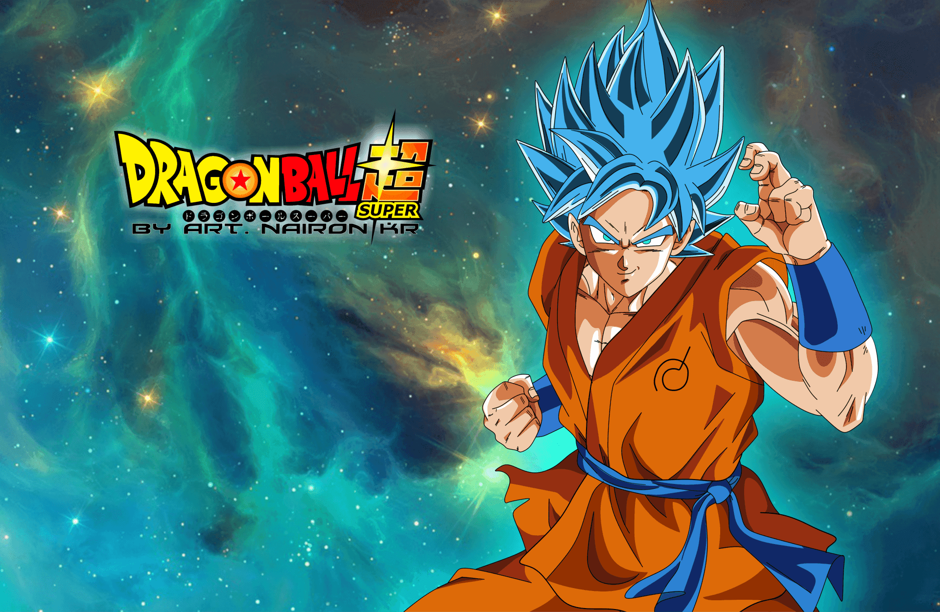 Mwanajeshi wa Kijadi wa Saiyan, Goku, katika hali yake ya Super Saiyan Blue Picha ya Ukuta