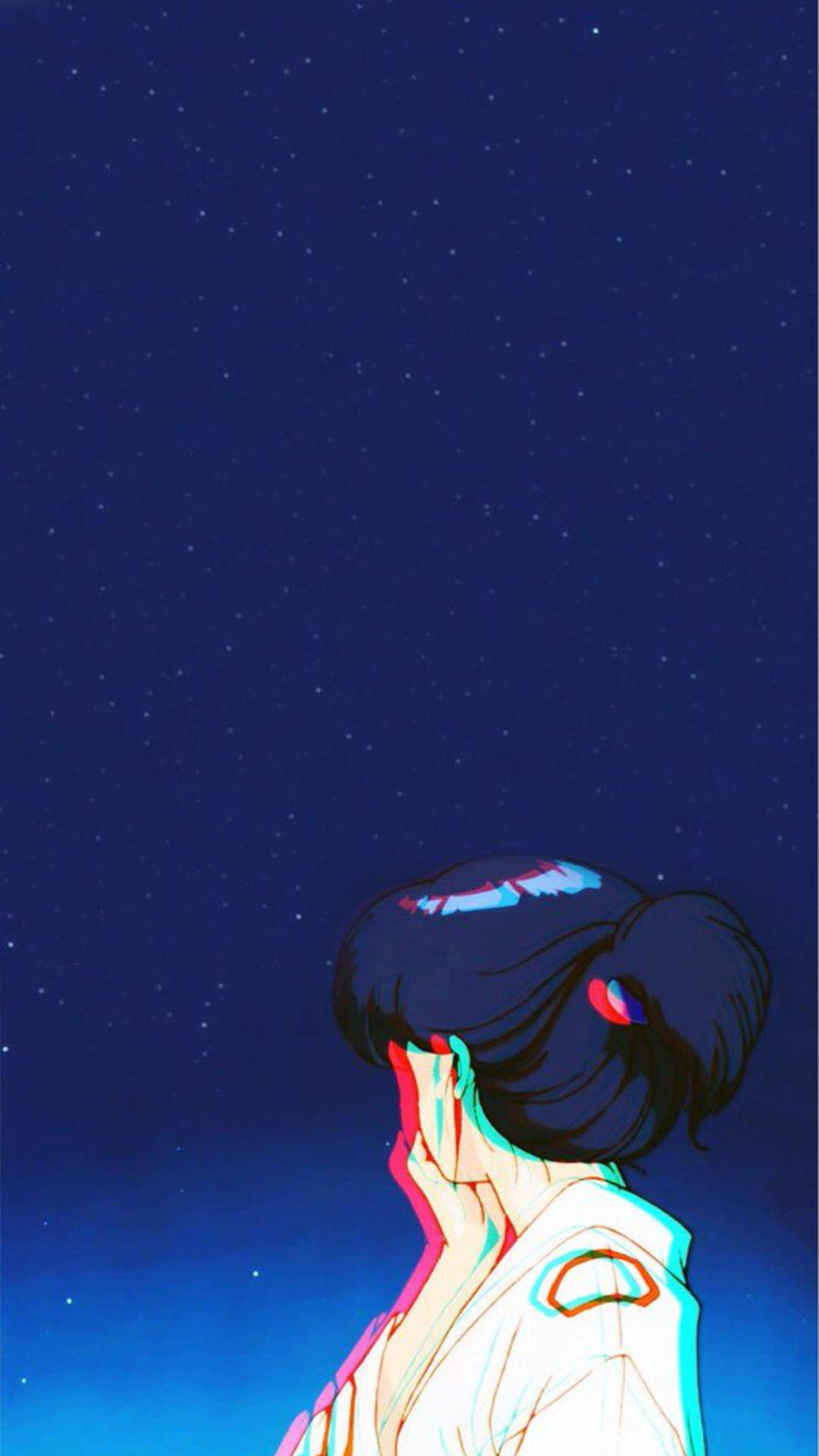 Mwanamke Katika Kimono Retro Aesthetic ya Anime Picha ya Ukuta