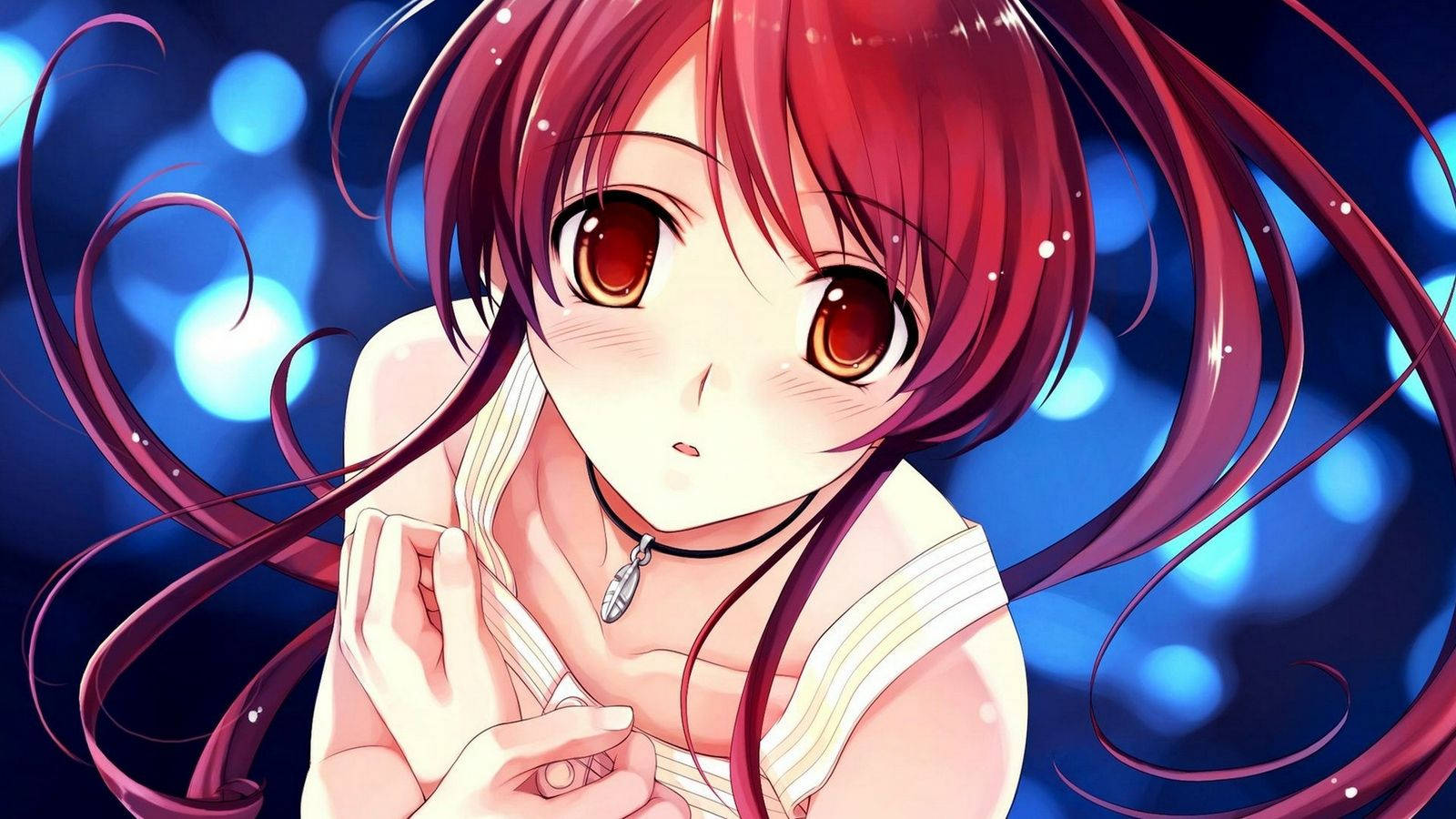 Mwanamke Mrembo wa Anime Mwenye Nywele Nyekundu Picha ya Ukuta