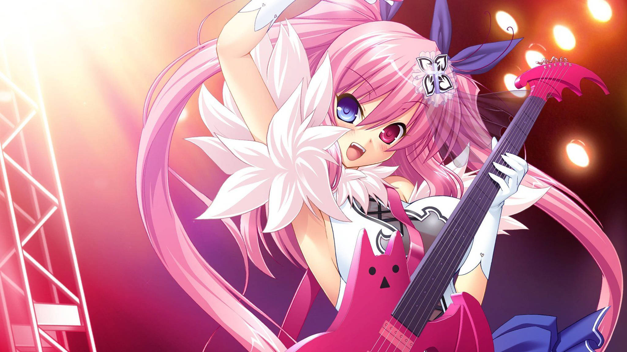 Mwanamke Mrembo wa Anime Pink Rockstar Picha ya Ukuta