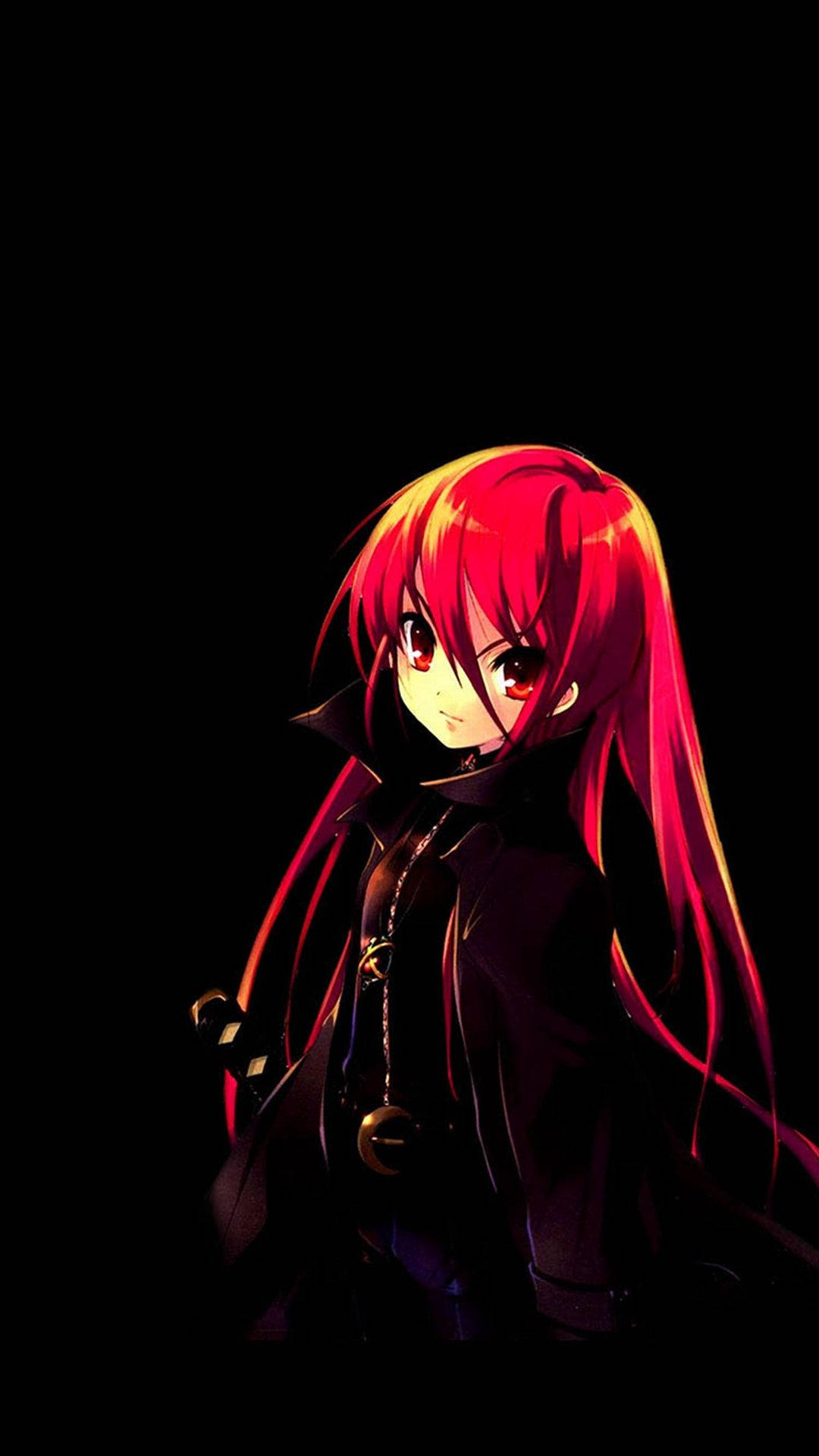 Mwanamke Mrembo wa Anime Mwekundu Mwekundu Picha ya Ukuta