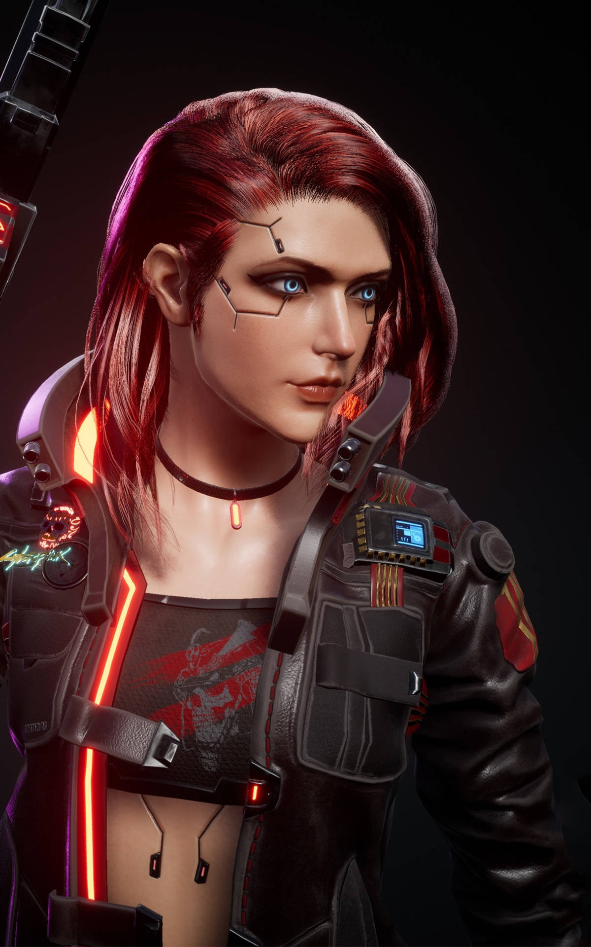 Mwanamke Mwanachama wa Genge Katika Cyberpunk Kwa Android Picha ya Ukuta