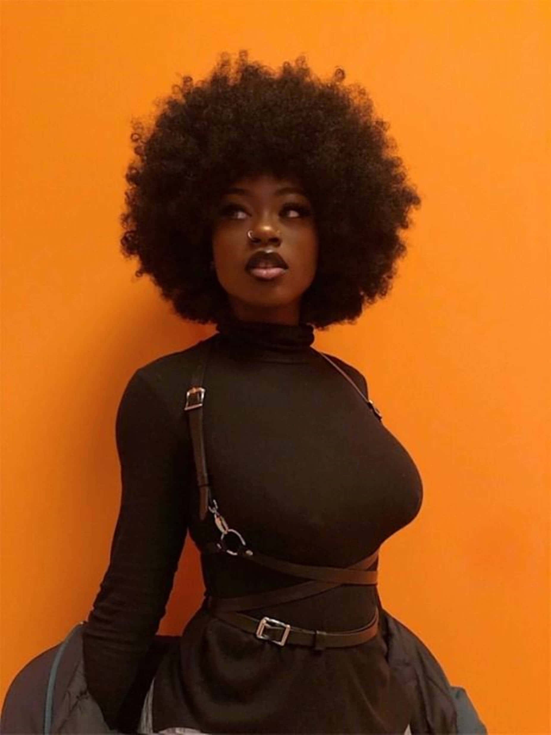Mwanamke Mweusi Mwenye Nywele za Afro Picha ya Ukuta