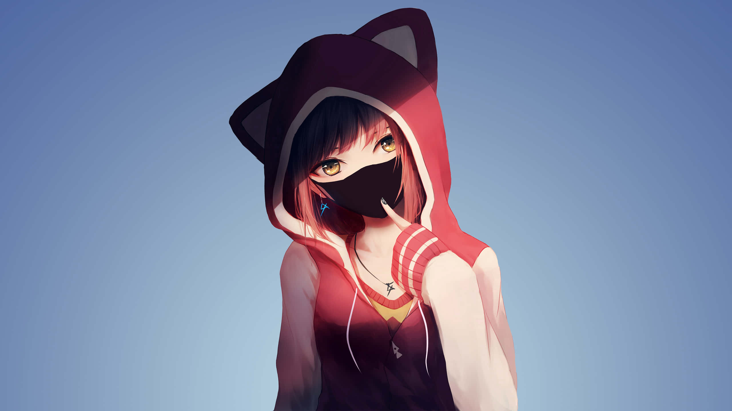 Mwanamke Mzuri wa Anime Katika Hoodie Picha ya Ukuta