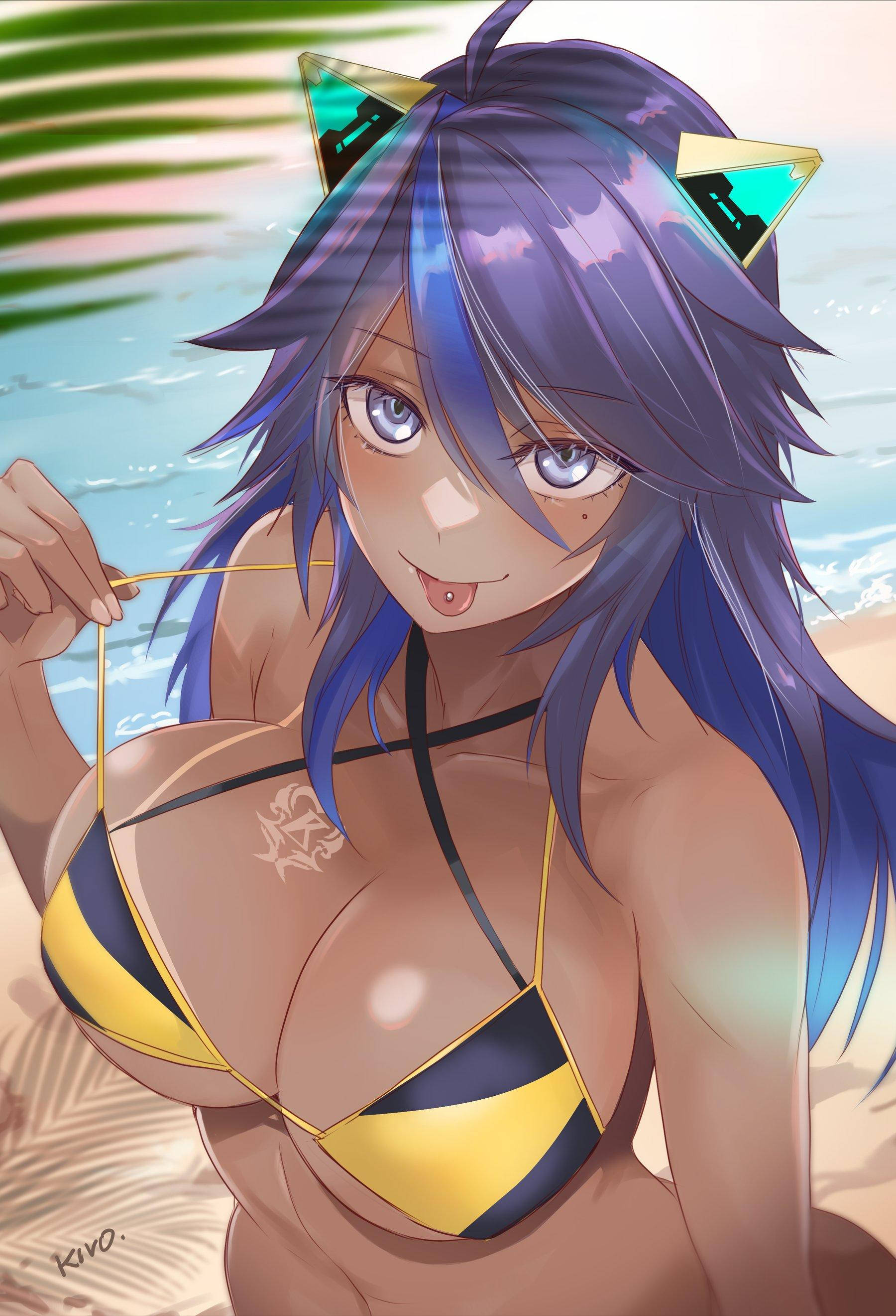 Mwanamke VTuber Mwekundu Katika Bikini Picha ya Ukuta