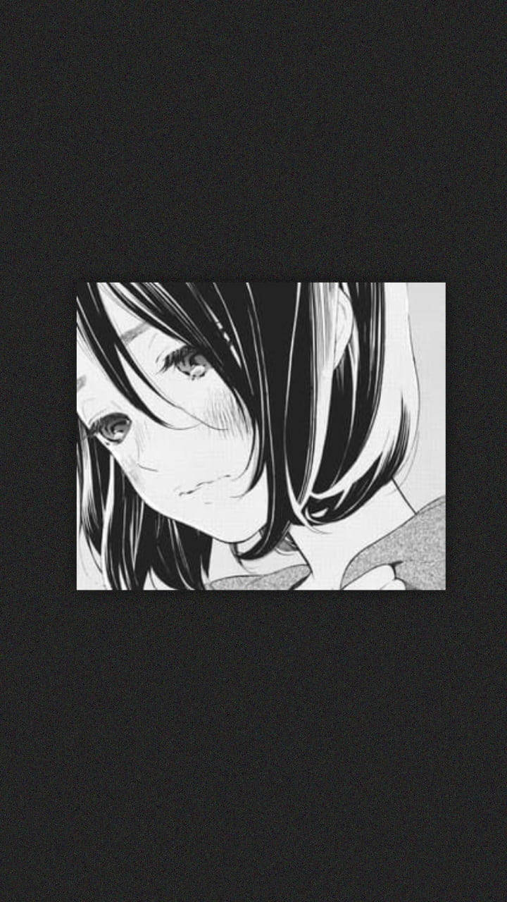 Mwanamke wa Anime Mwenye Huzuni Aesthetic Telefoni ya Rangi ya Saa na Weusi Picha ya Ukuta