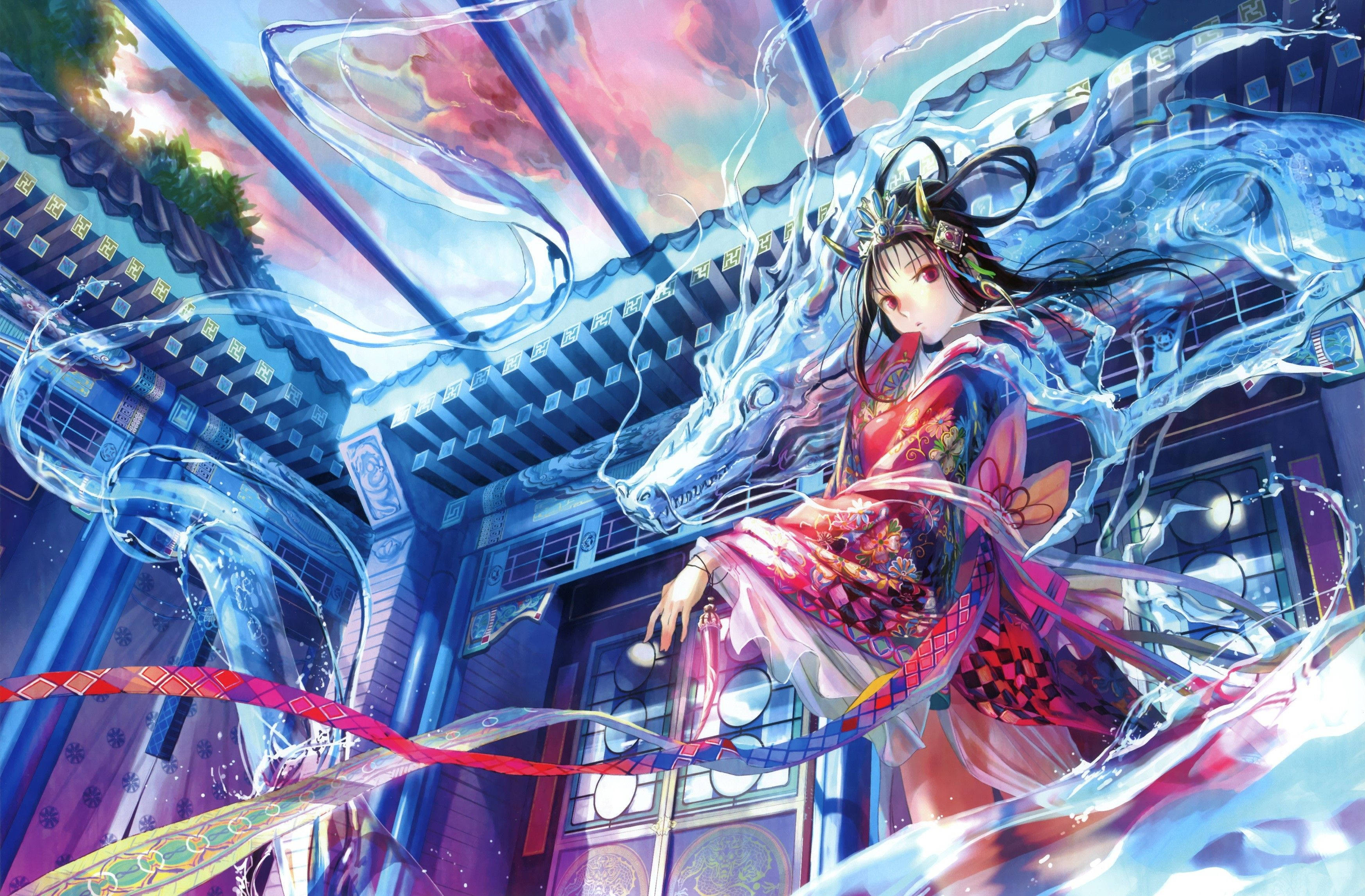 Mwanamke wa Anime wa PC wa Dragoni wa Japani Picha ya Ukuta