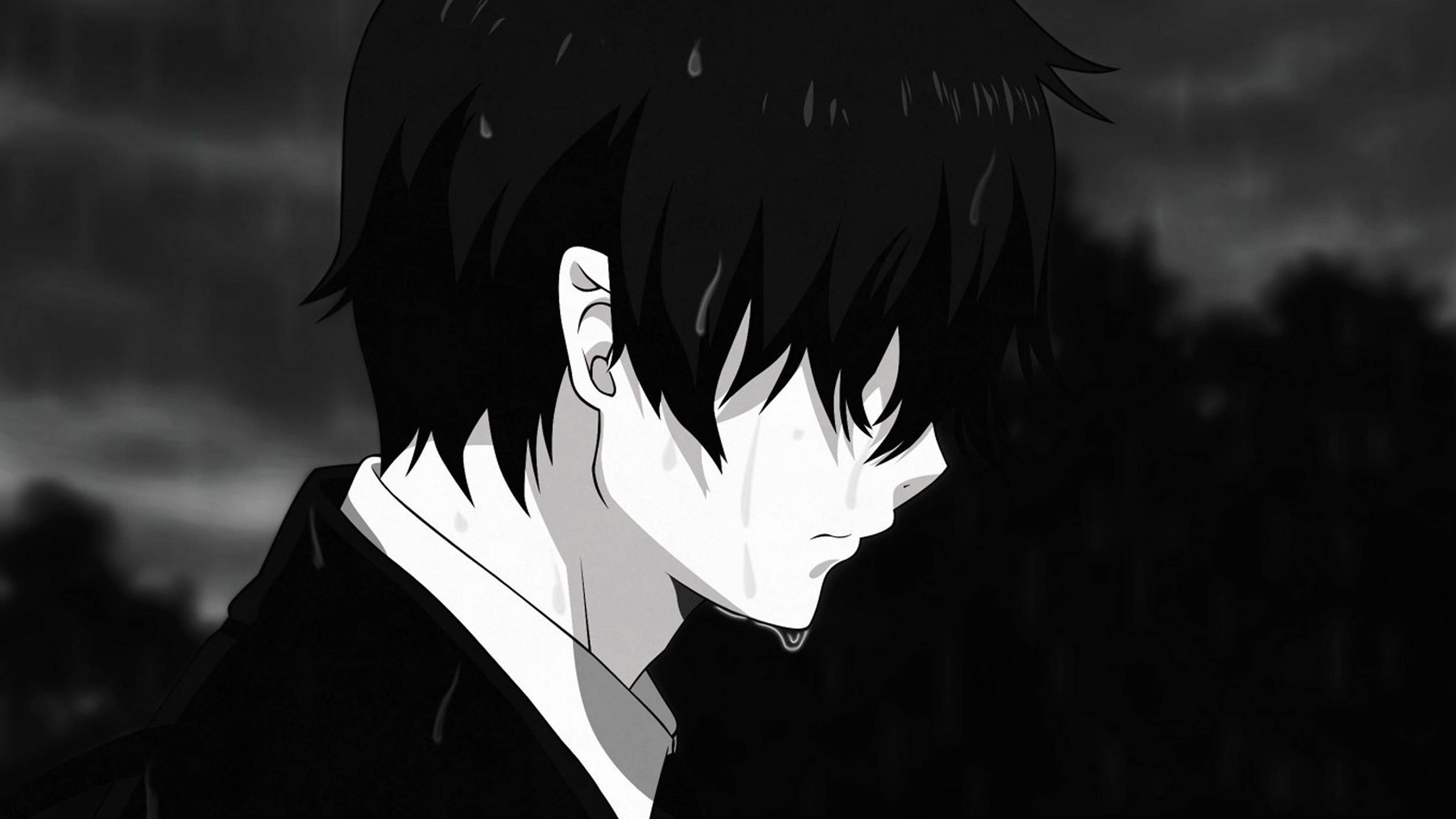 Mwanamke wa Anime Mwenye Huzuni 4K Akilia Mvua Picha ya Ukuta