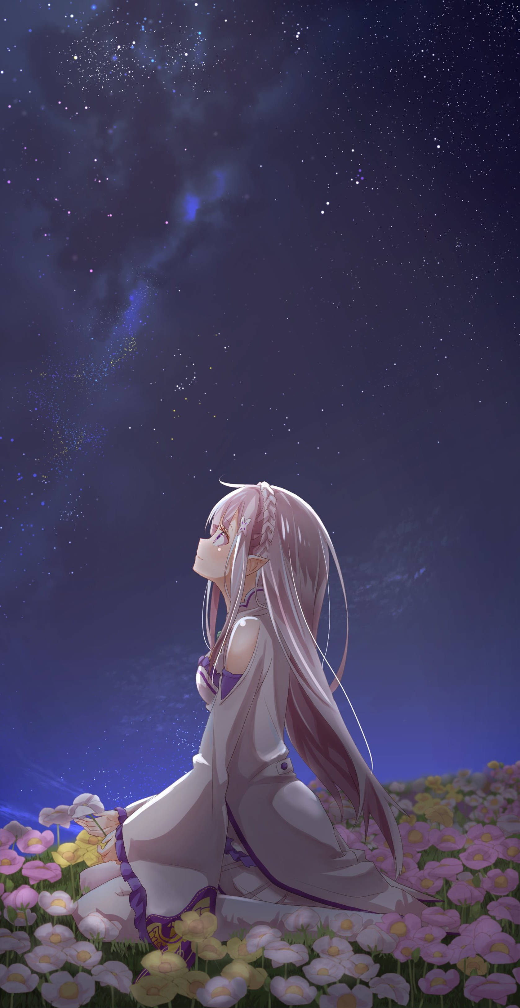 Mwanamke wa Anime 4K kwenye Bustani ya Maua Picha ya Ukuta