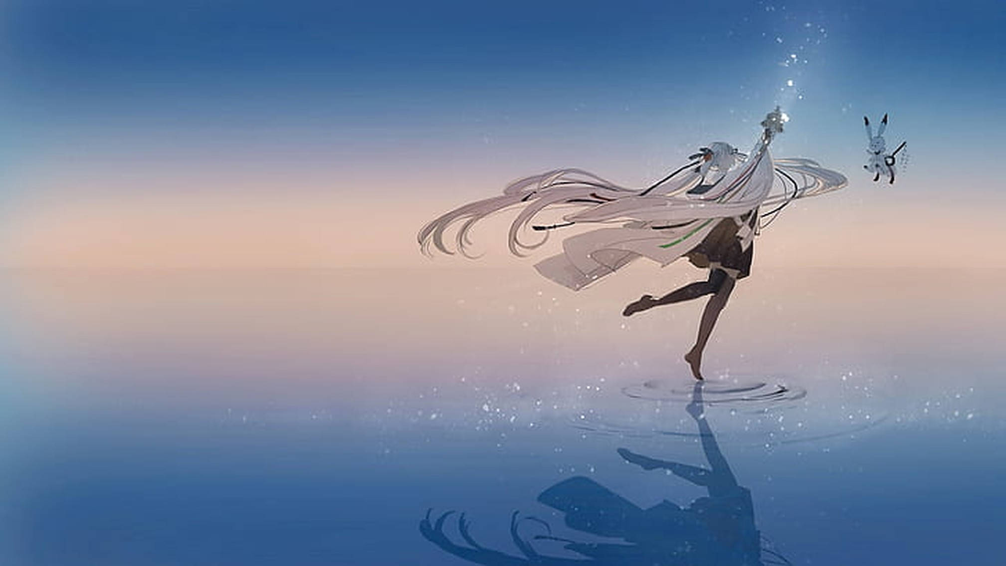 Mwanamke wa Anime Anayembea Bahari ya Sawa Picha ya Ukuta