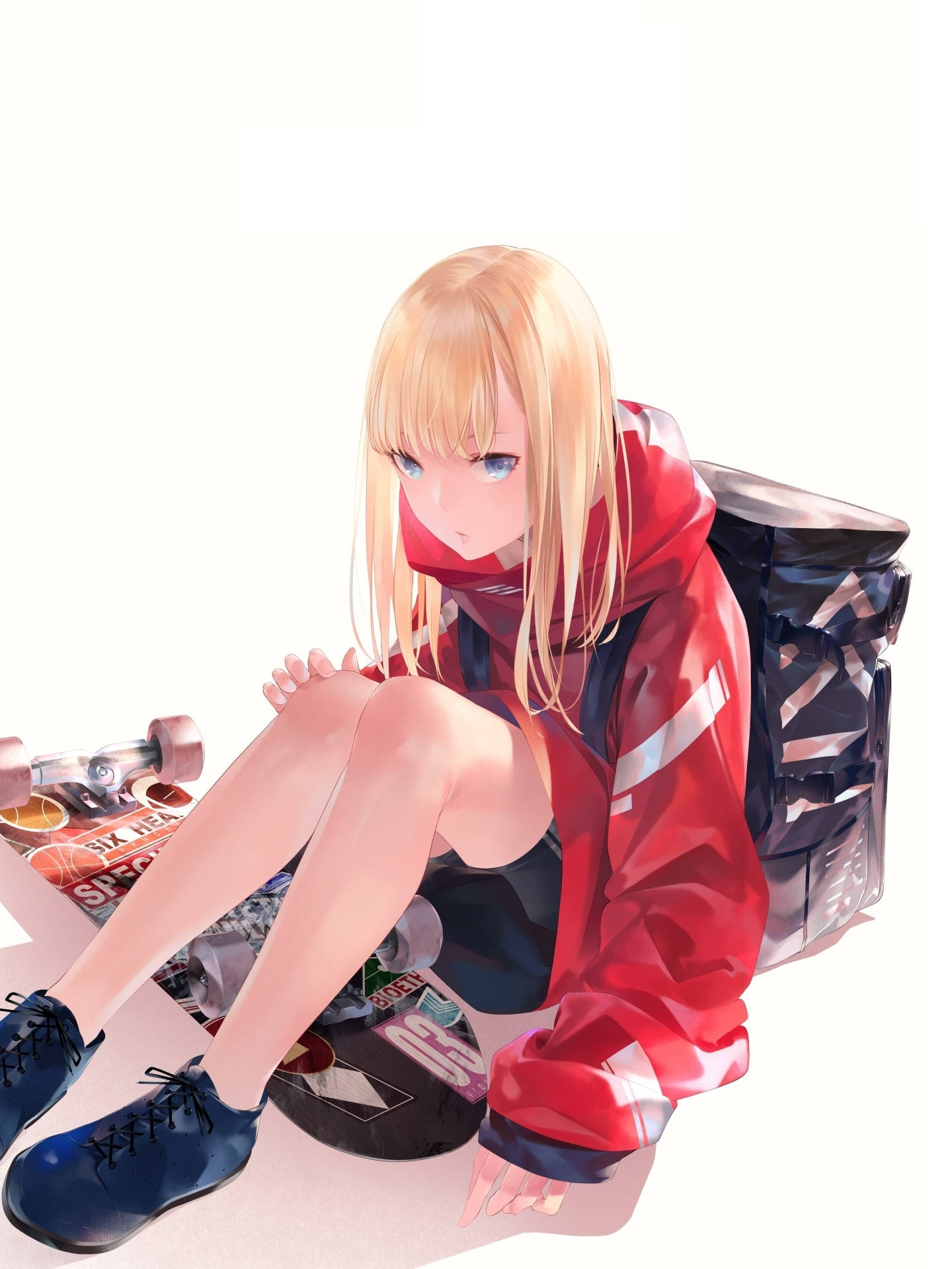 Mwanamke wa Anime Anayeskate Akitwaa Hoodie ya Mwendo Picha ya Ukuta