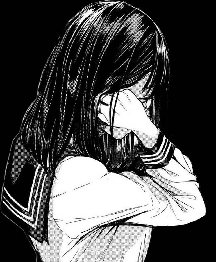 Mwanamke wa Anime Mwenye Huzuni Mweusi na Mweupe Katika Sare Picha ya Ukuta