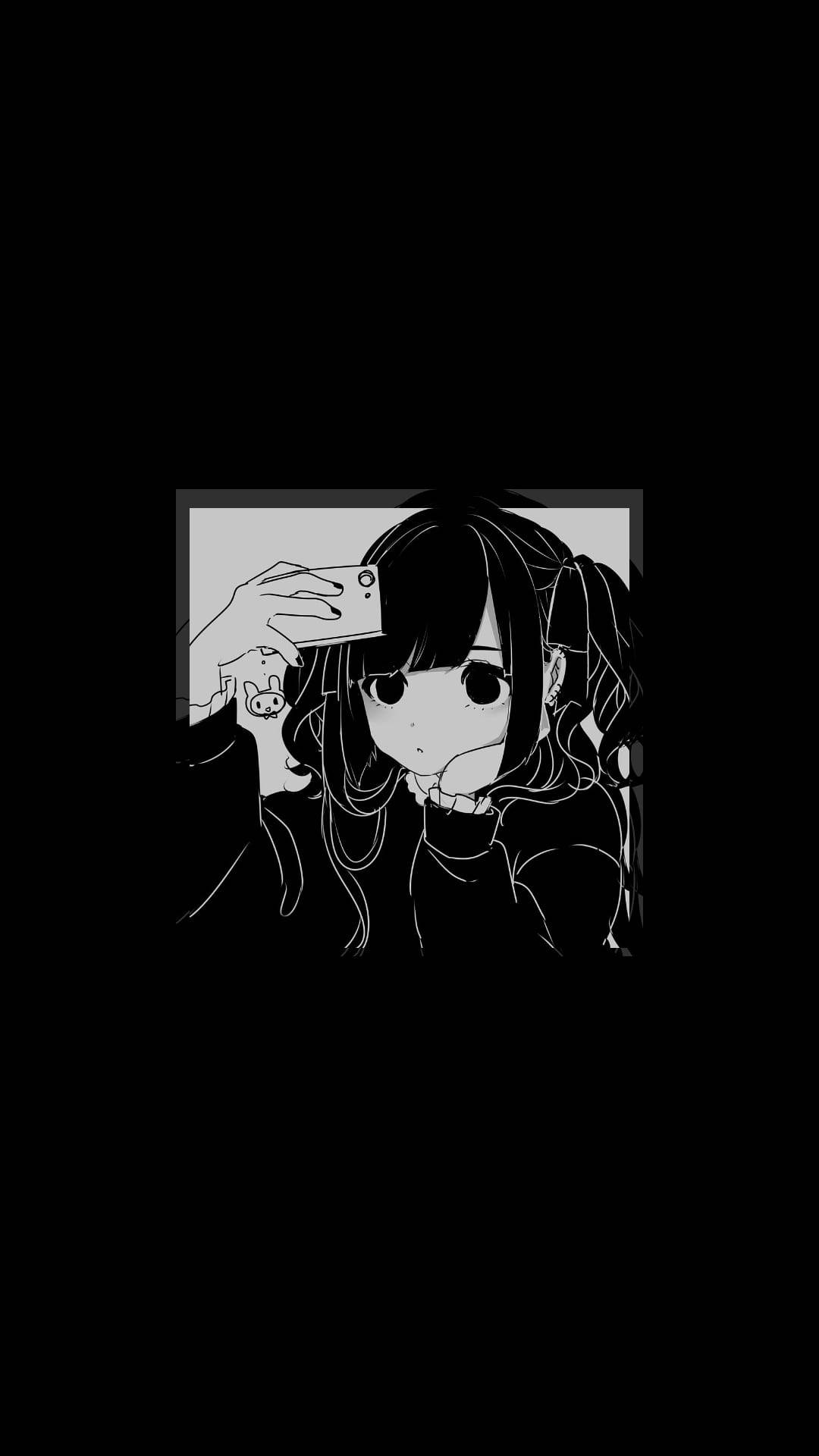 Mwanamke wa Anime Mwenye Huzuni Siyo na Nyeupe Picha ya Ukuta