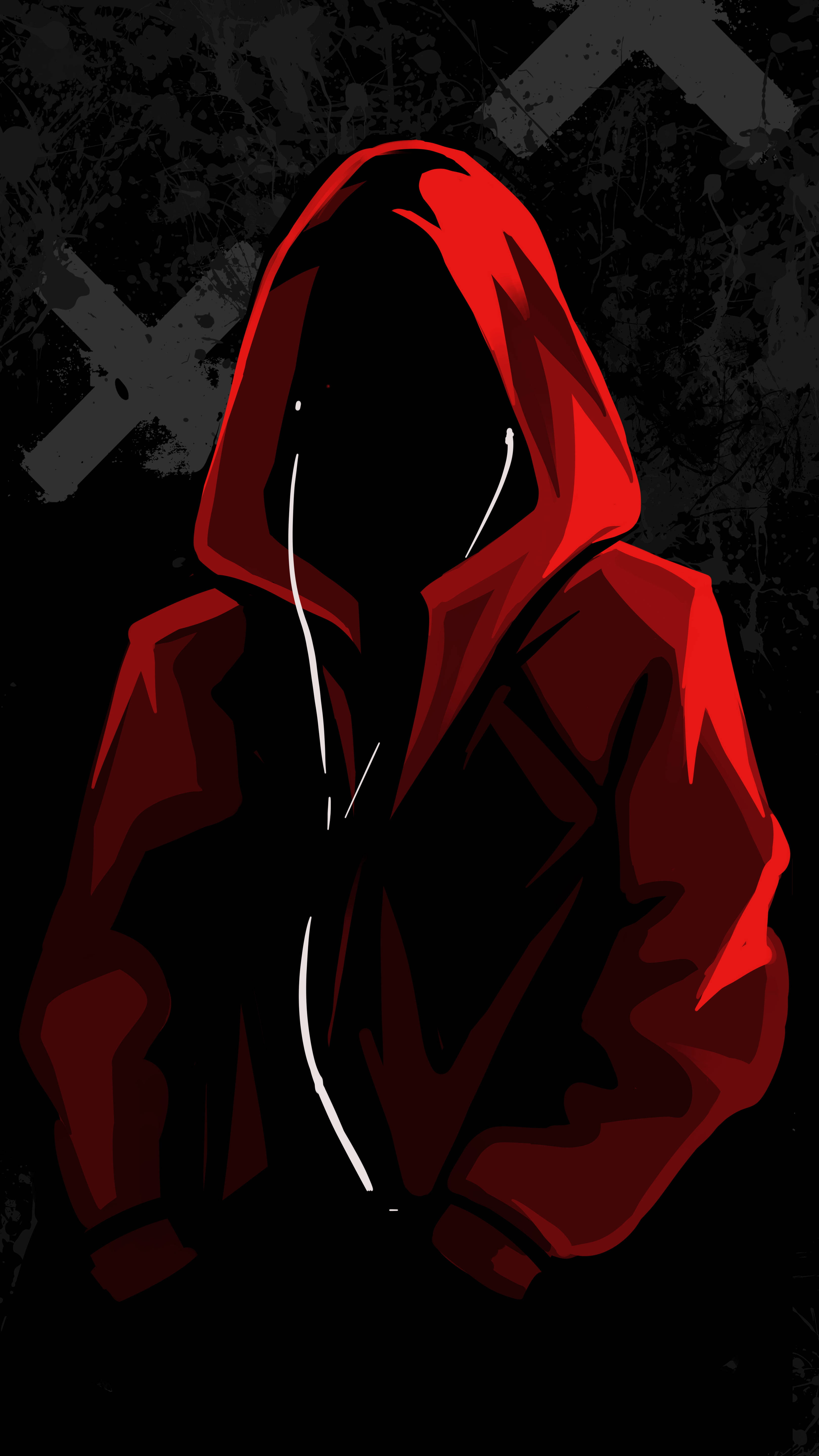Mwanamume Amevaa Hoodie Nyekundu Akiwa na Simu ya 8K Picha ya Ukuta