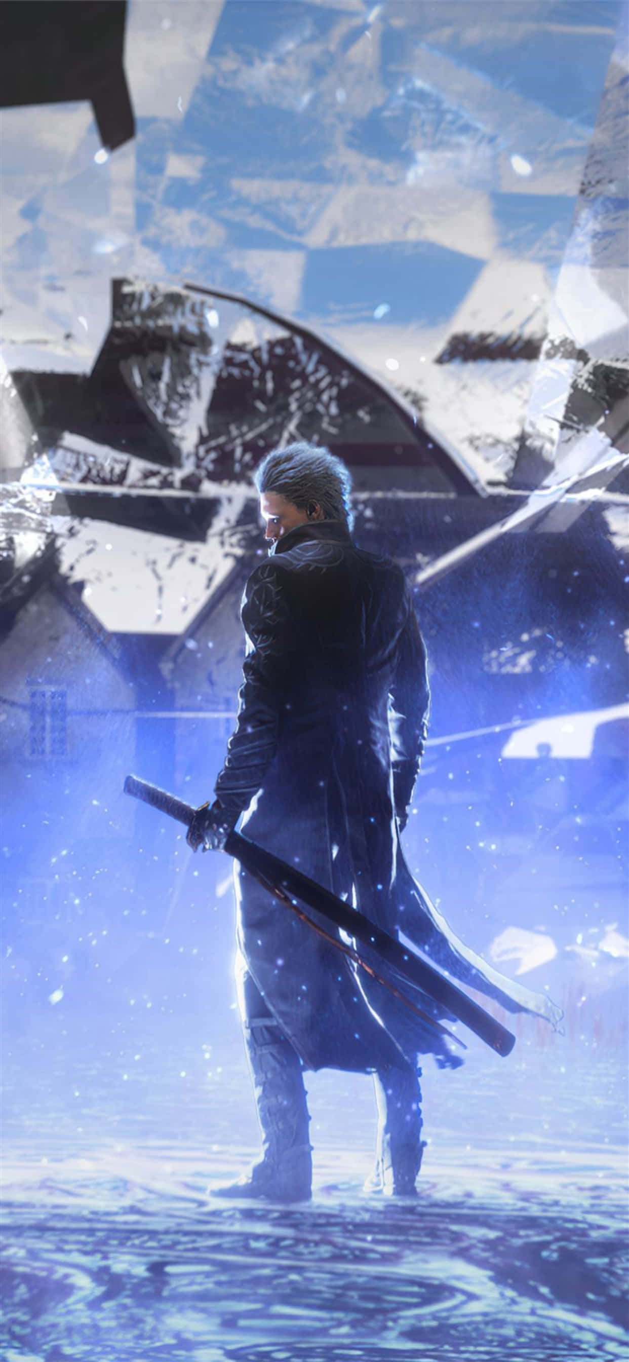 a man with a gun is standing in the snow Picha ya Ukuta