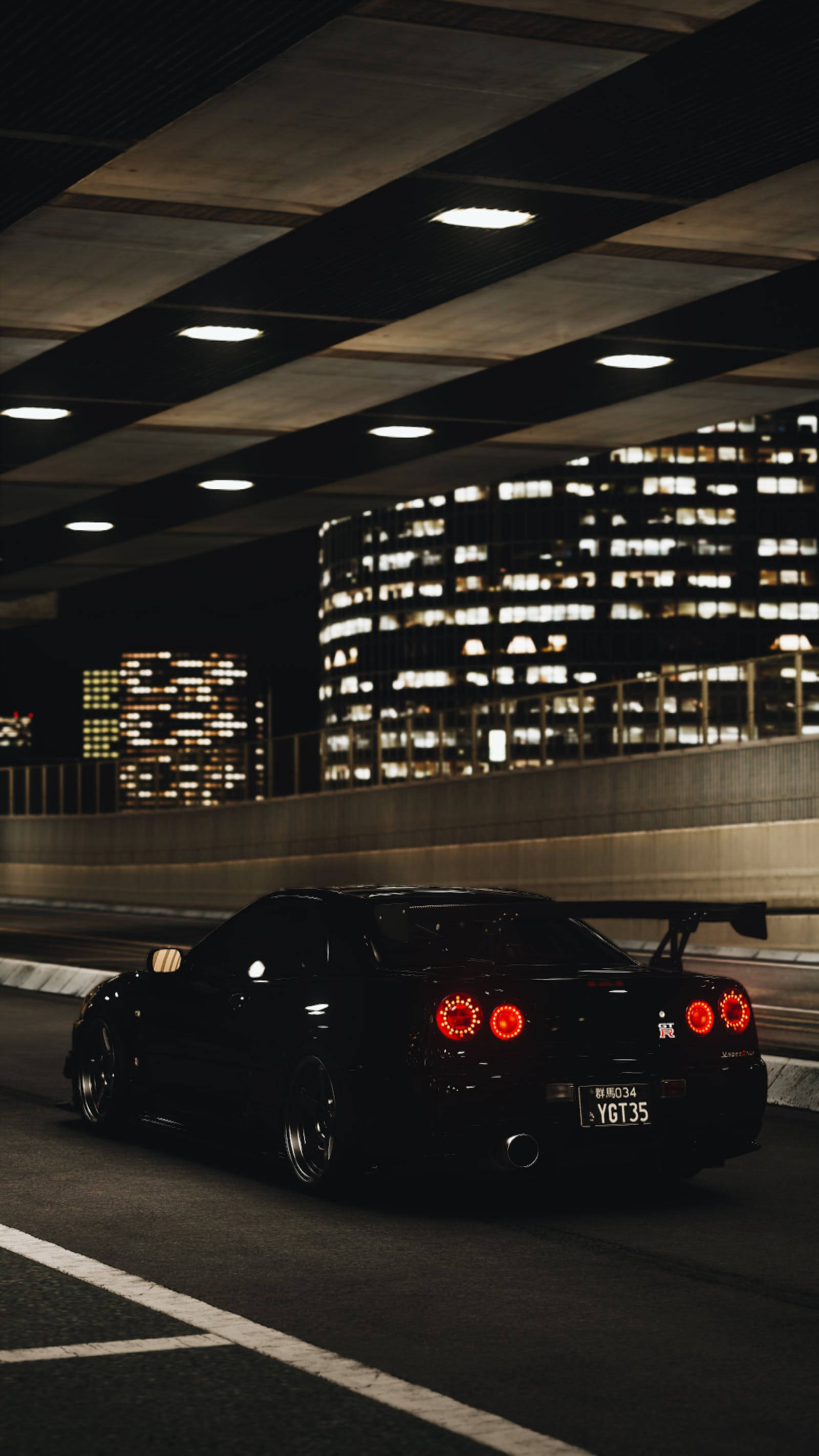 Mwangaza Na Nissan GT R Nyeusi 4K Picha ya Ukuta