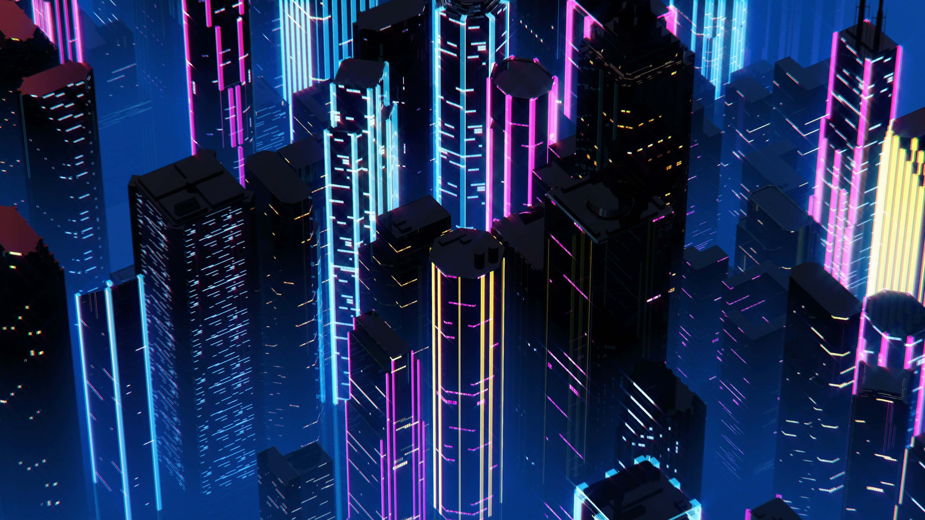 Mwangaza wa Neon City Picha ya Ukuta