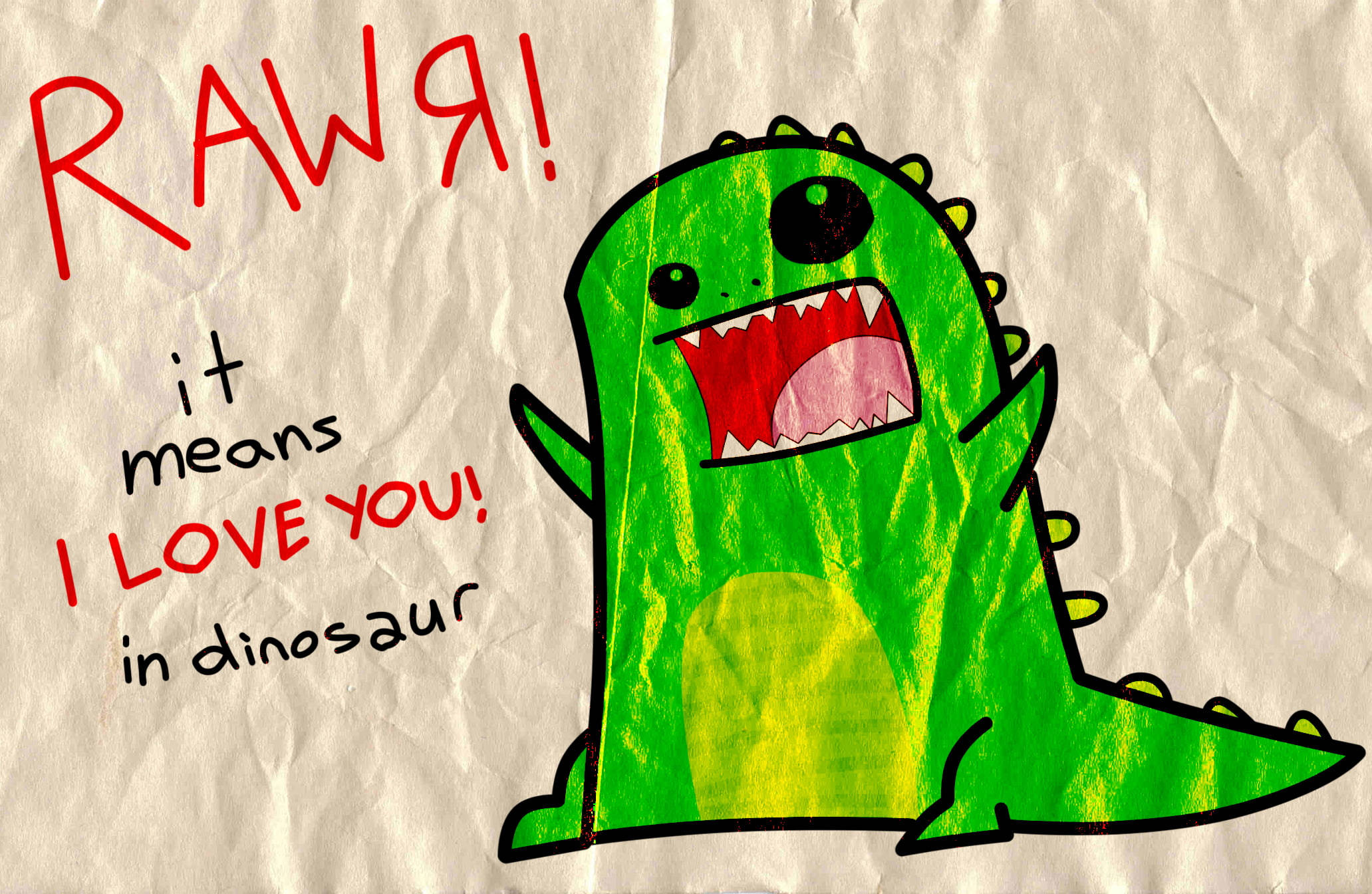 Mwenyeji Mzuri wa Dinosaur Rawr I Love You Picha ya Ukuta