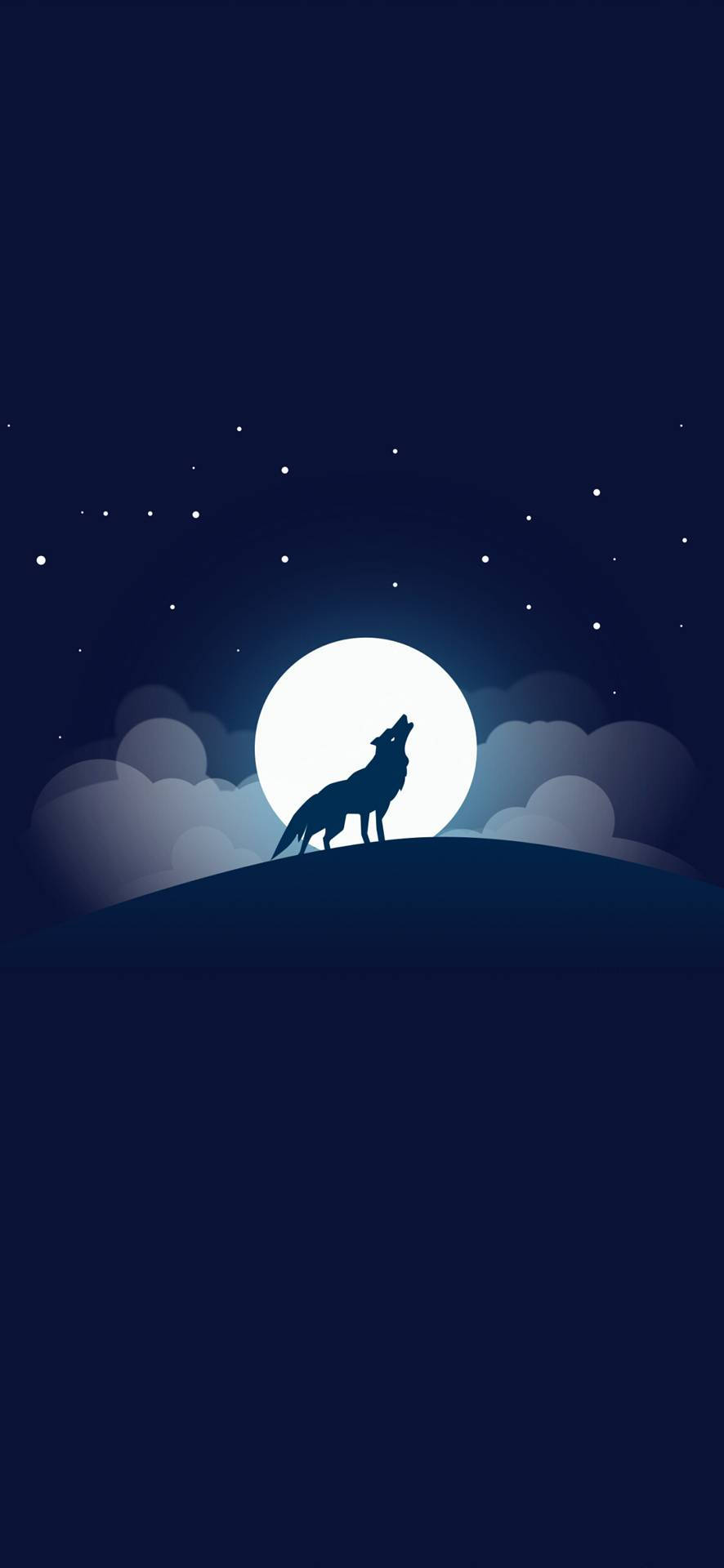 Mwezi Kamili Na Mbwa Mwitu Cute Vector Picha ya Ukuta