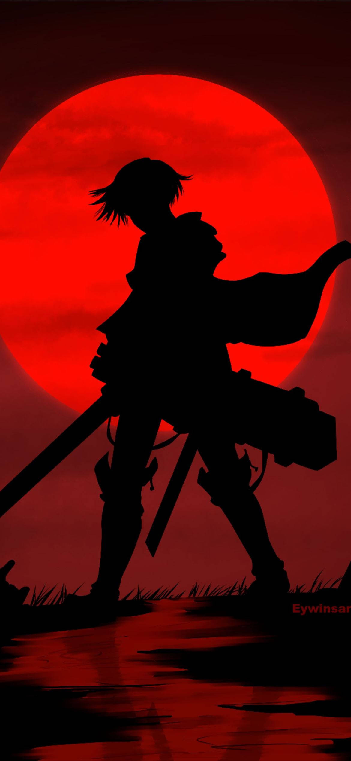 Mwezi Mwekundu Levi Silhouette Attack on Titan iPhone Picha ya Ukuta