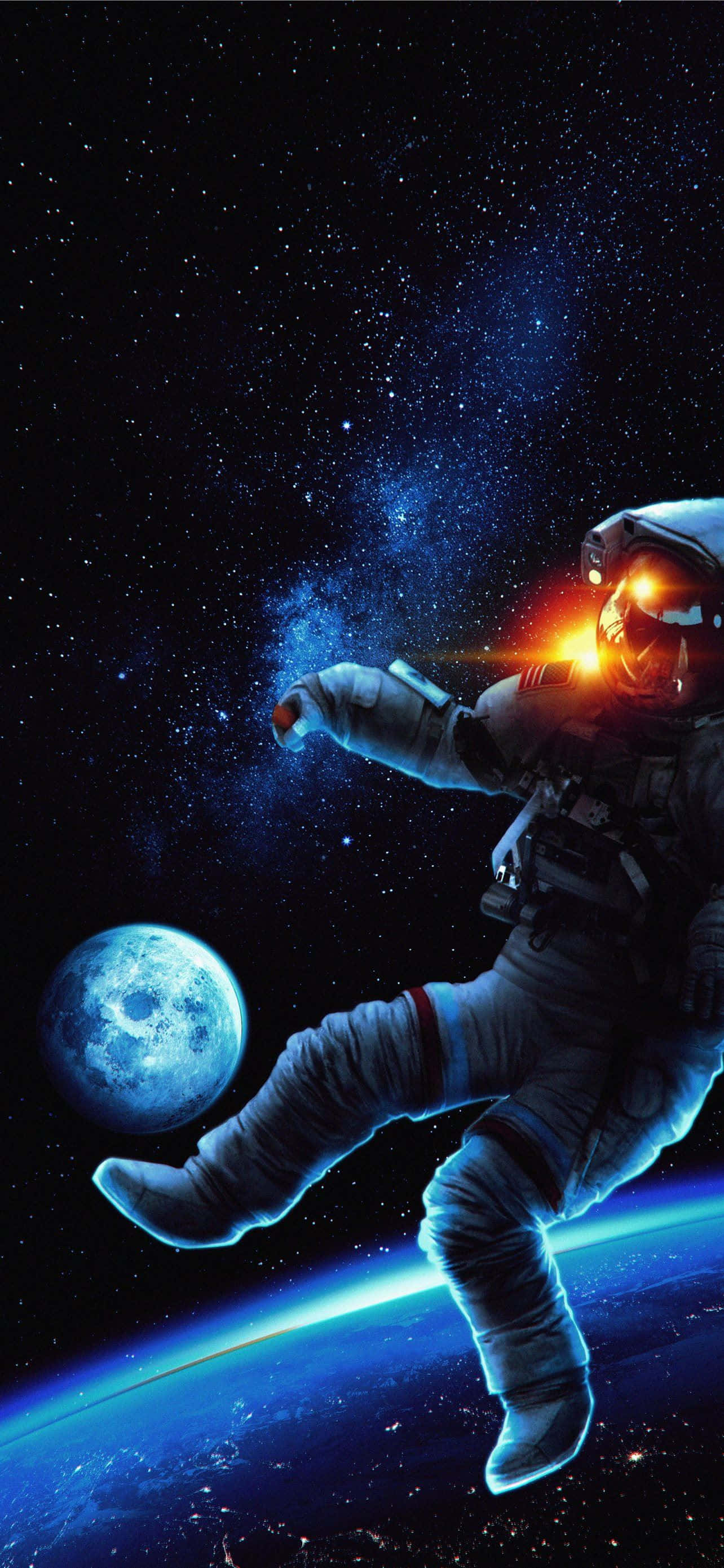 Mwezi na Dunia na Astronaut iPhone Picha ya Ukuta