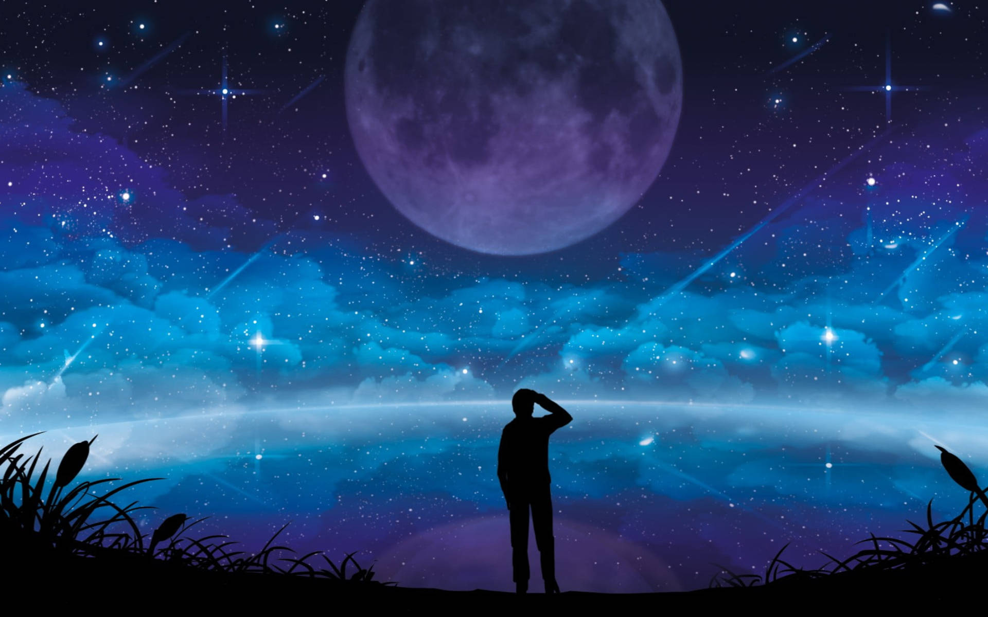 Mwezi wa Galaxy na Kivuli cha Mwanadamu Picha ya Ukuta