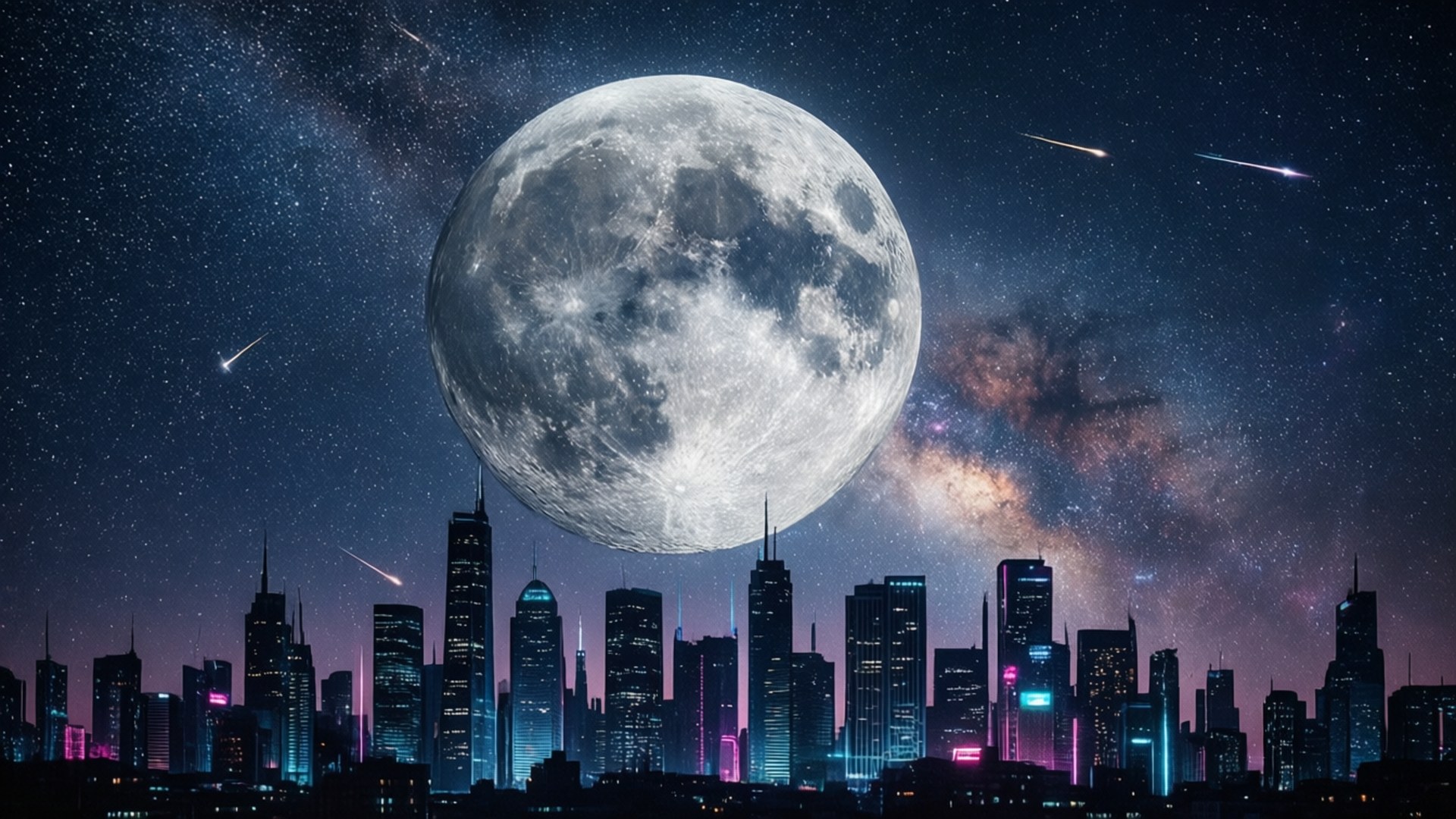 Mwezi wa Jiji la Cyberpunk Picha ya Ukuta