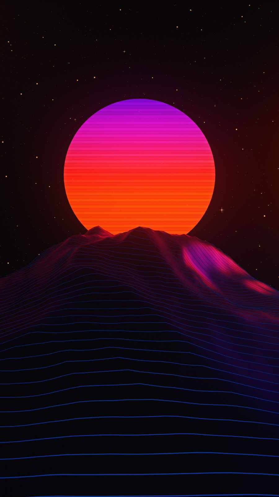 Mwezi wa Neon Synth-Wave Picha ya Ukuta