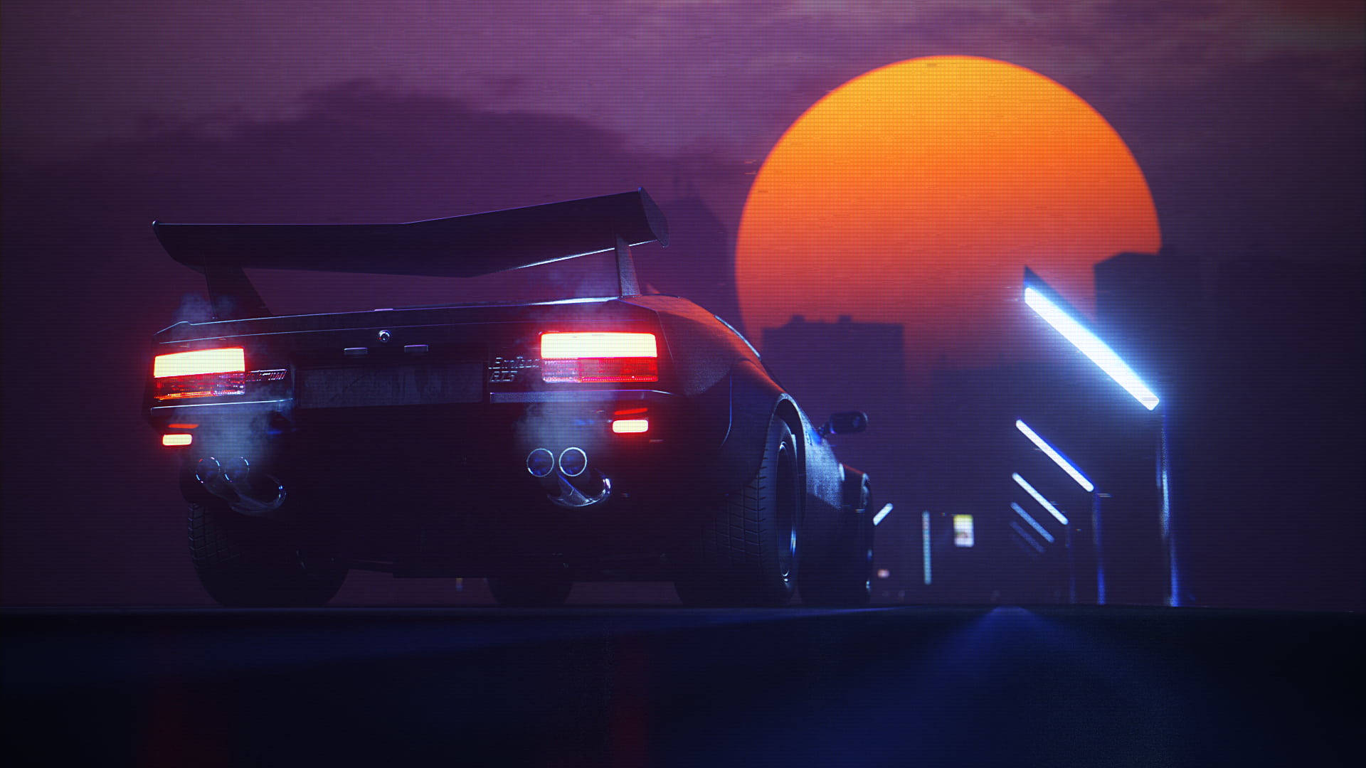 Mwezi wa Neon wa Retro Wave Picha ya Ukuta